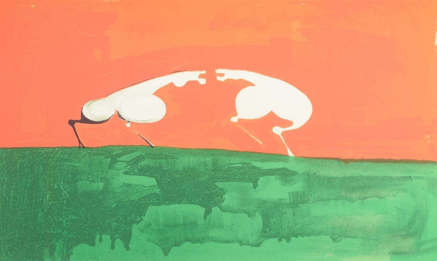 Lis Hooge Hansen, Danish Artist. Color Lithograph. Two Stylized Animals.