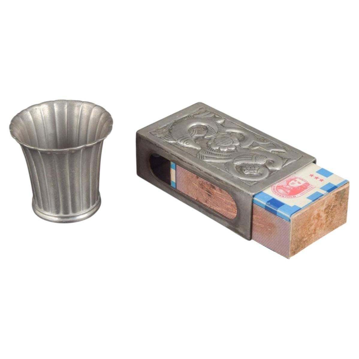 Just Andersen. Vase And Matchbox Holder In Pewter, 1930s–40s.