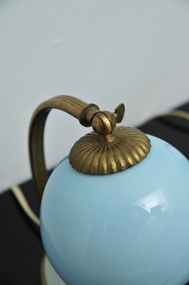 Bedside Lamps With Blue Glass And Bronze Bases, Set Of 2 photo vintage