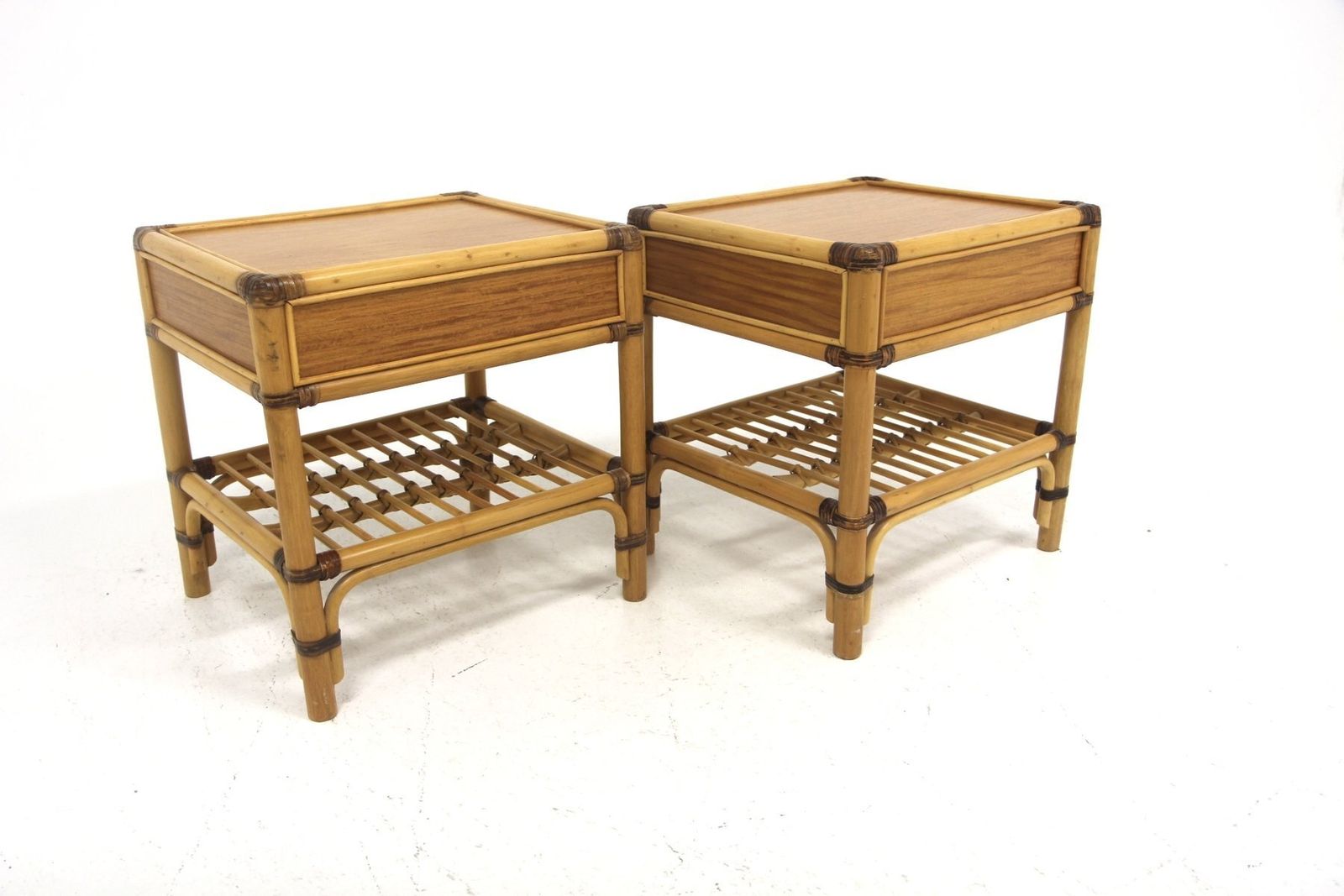 Rattan Bedside Tables By Kenneth Bergenblad For Dux, Sweden, 1960s, Set Of 2 photo furniture