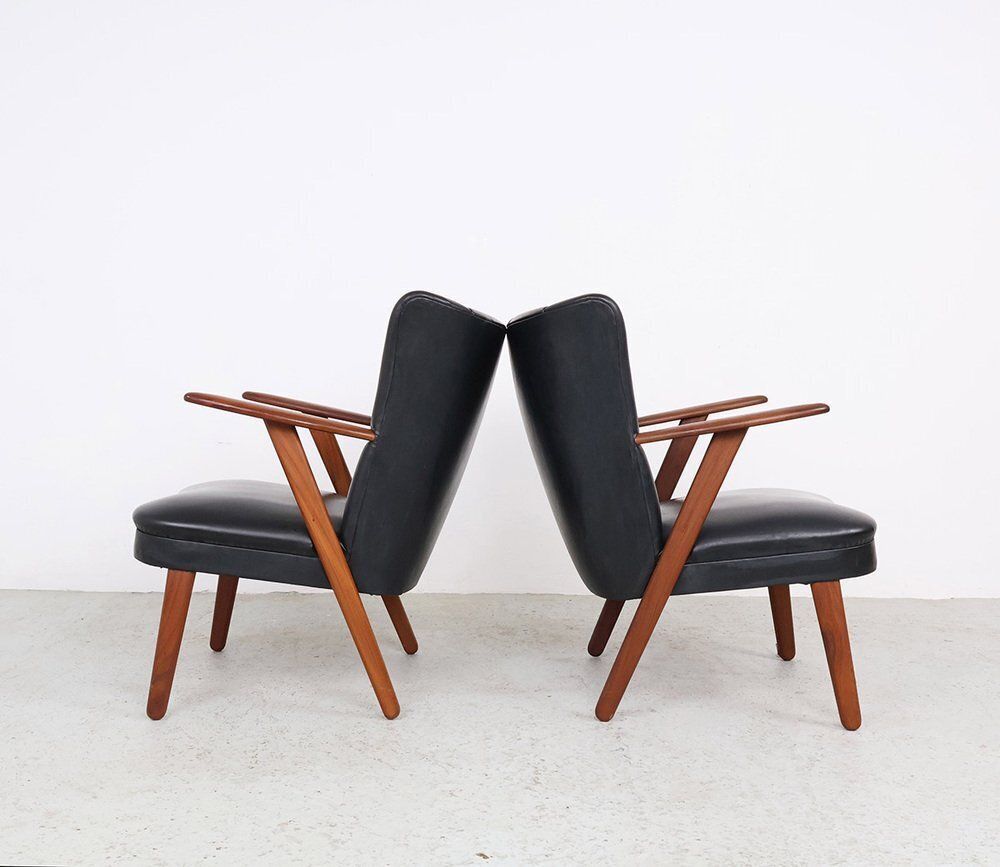 Danish Chairs In Teak And Faux Leather From Erhardsen & Andersen, 1960s, Set Of 2 photo Furniture