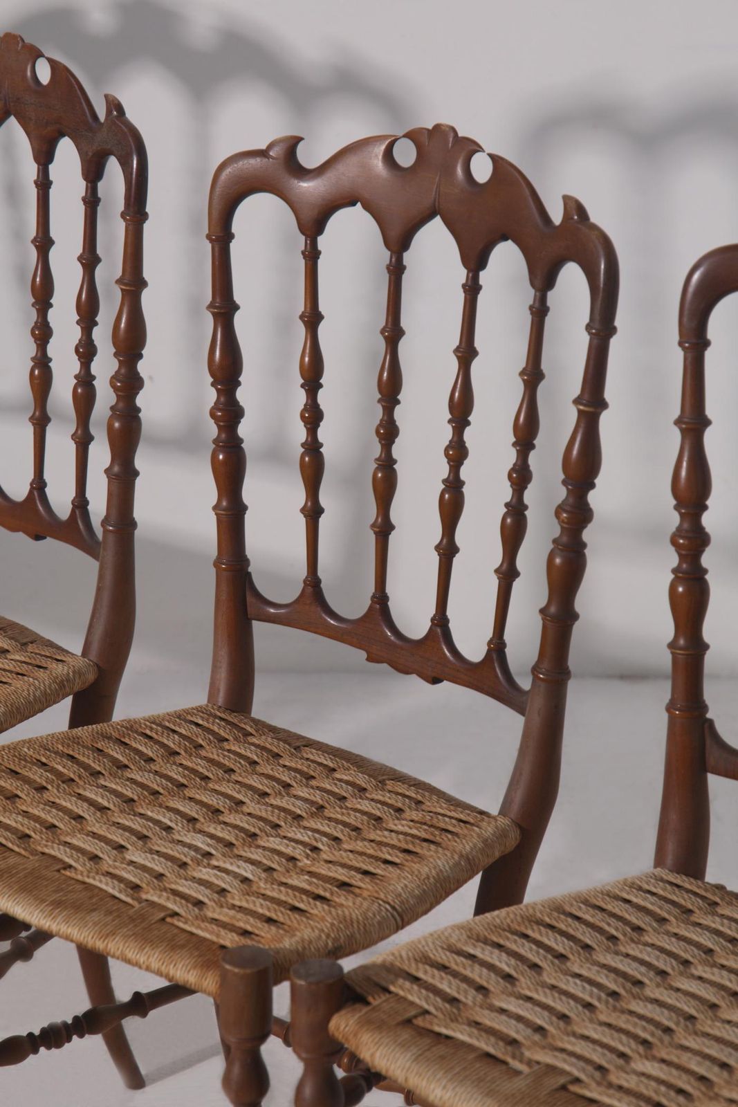 Set Of Six Italian Chiavarine Chairs, Umbertino Model With Rope photo for sale