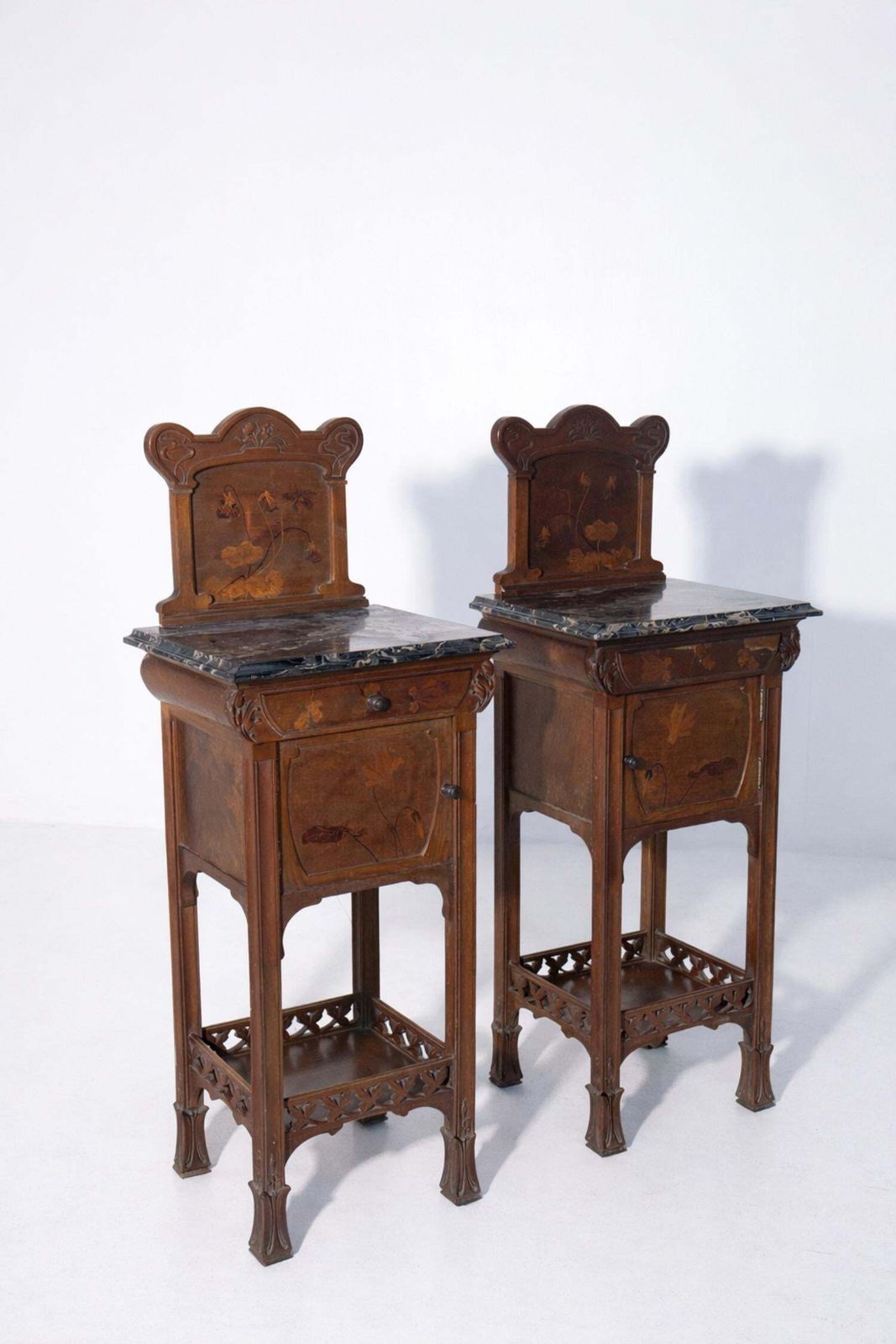 Pair Of Art Nouveau Bedside Tables By Vittorio Valabrega With Marble Shelves photo for sale