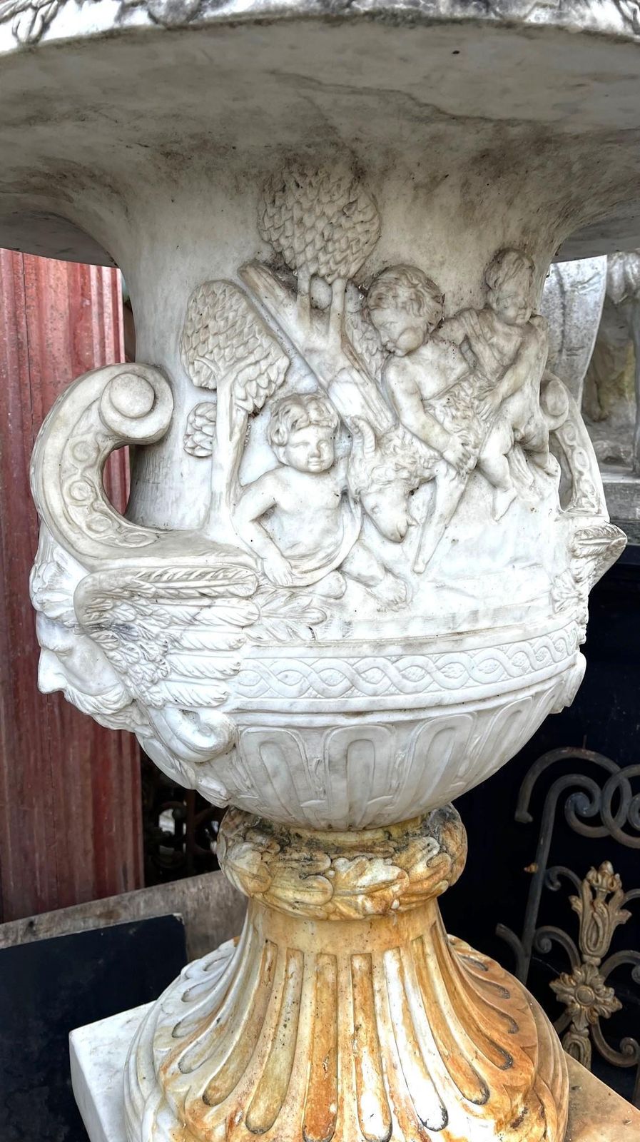 photo for sale Pair Of White Marble Bowl Vases With Base, Italy