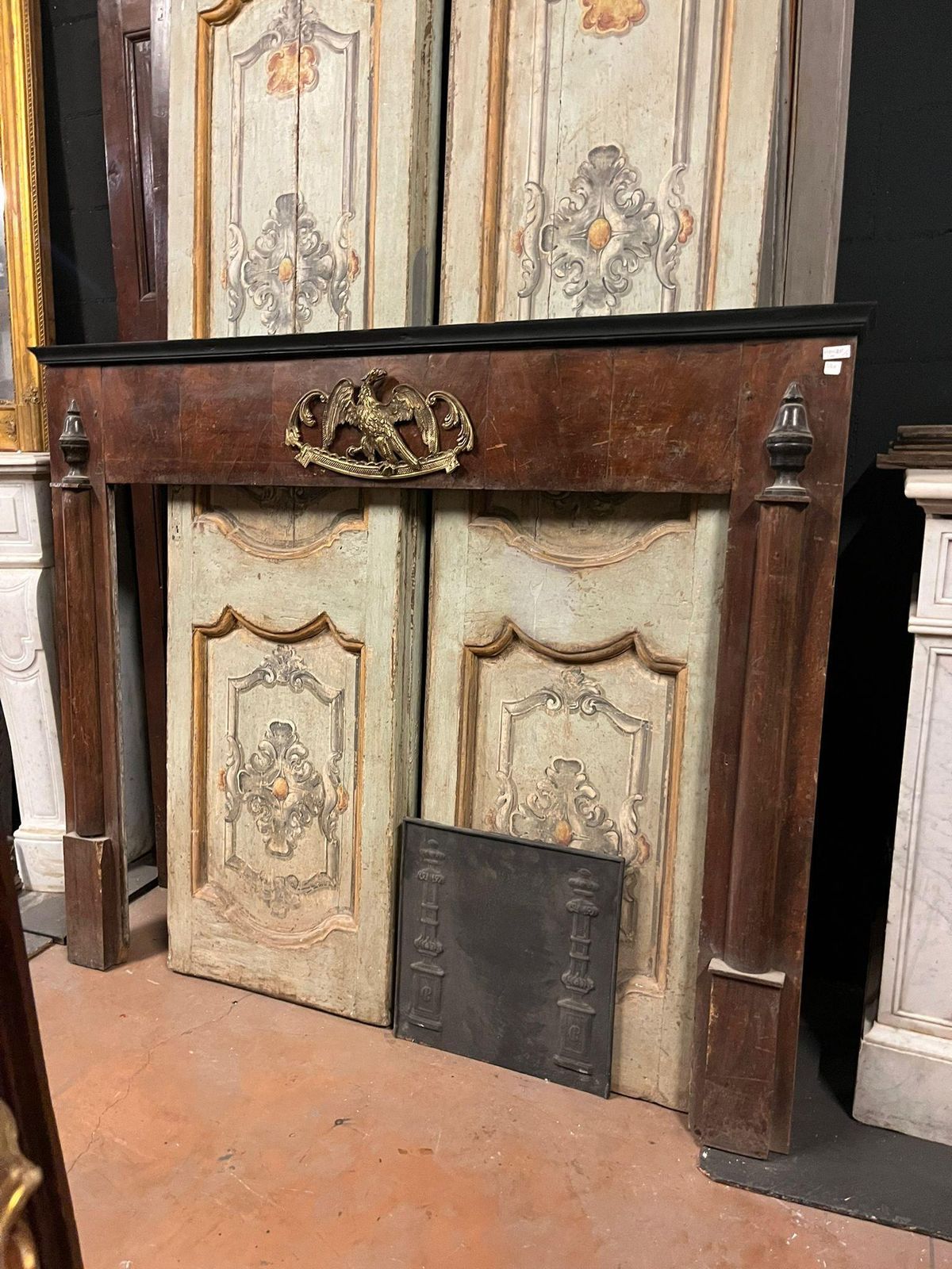 Walnut Empire Frame Fireplace, Panelled With Side Half Columns, Italy photo for sale