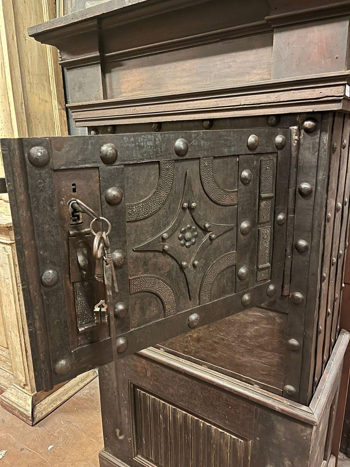 Iron And Wood Safe Cabinet With Key, Italy photo buy