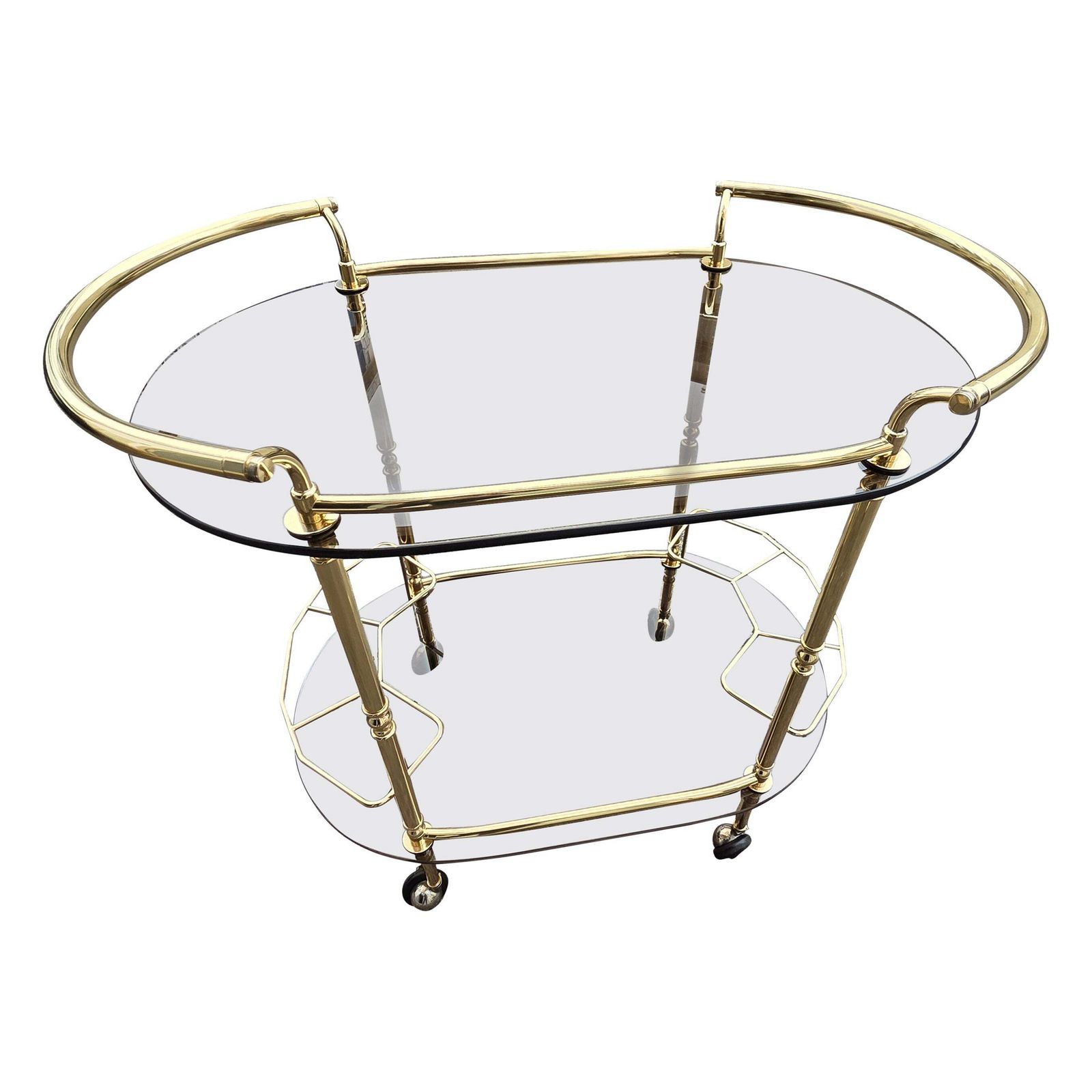 Elegant Oval Carrrllo Bar In Solid Brass And Crystal Fume' Italy 1970s