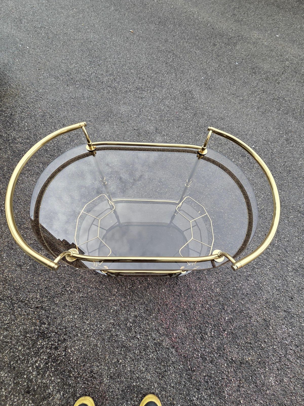 Elegant Oval Carrrllo Bar In Solid Brass And Crystal Fume' Italy 1970s photo vinterior