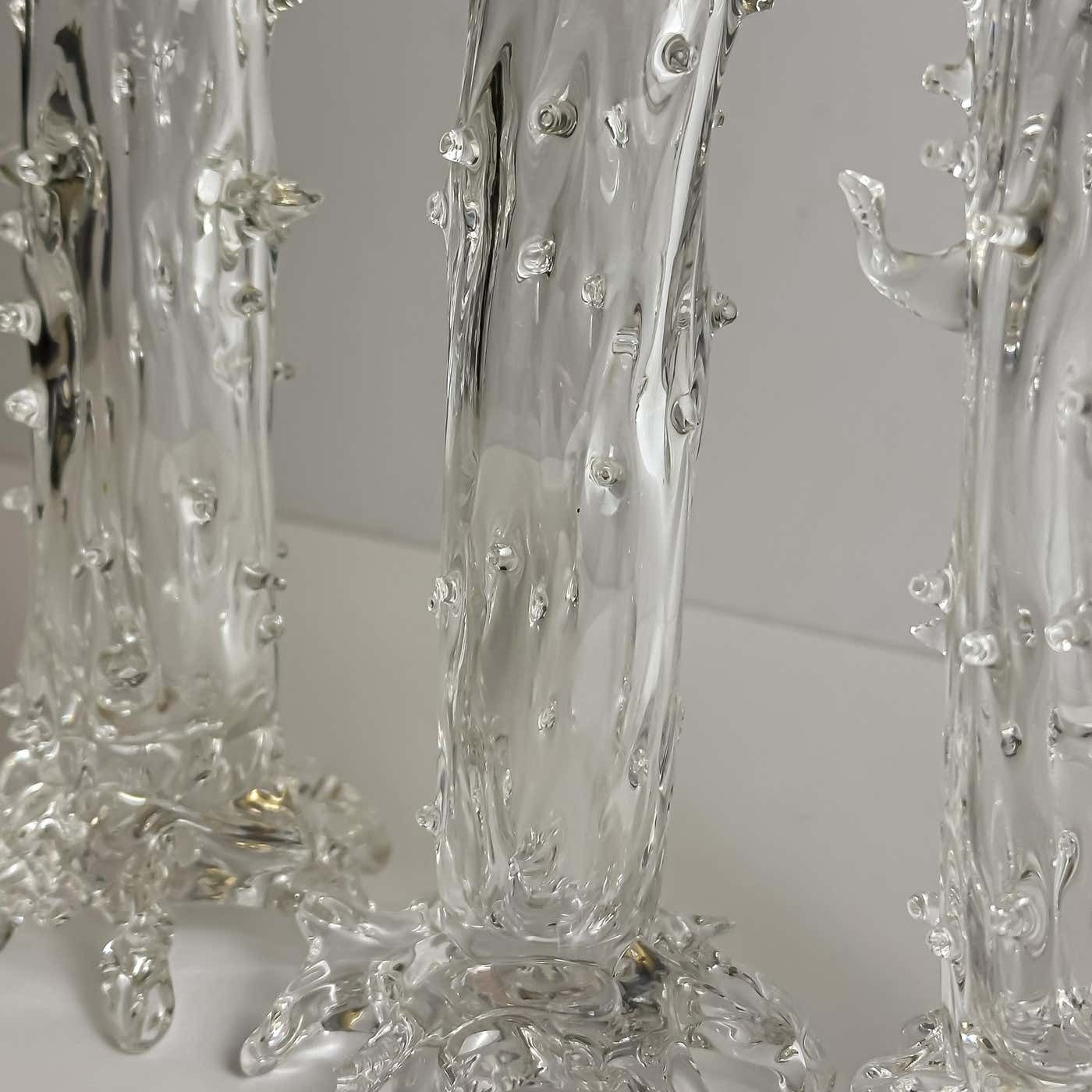 Set Of Four Victorian Hand Blown Clear Crystal Thorn Vases, Czech, 1890s photo buy