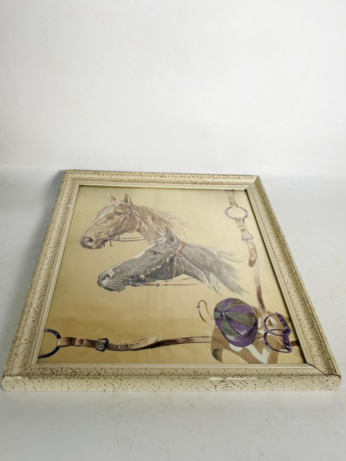 Painting Of Horses, Silk Technique, France, 1970 photo 471.0