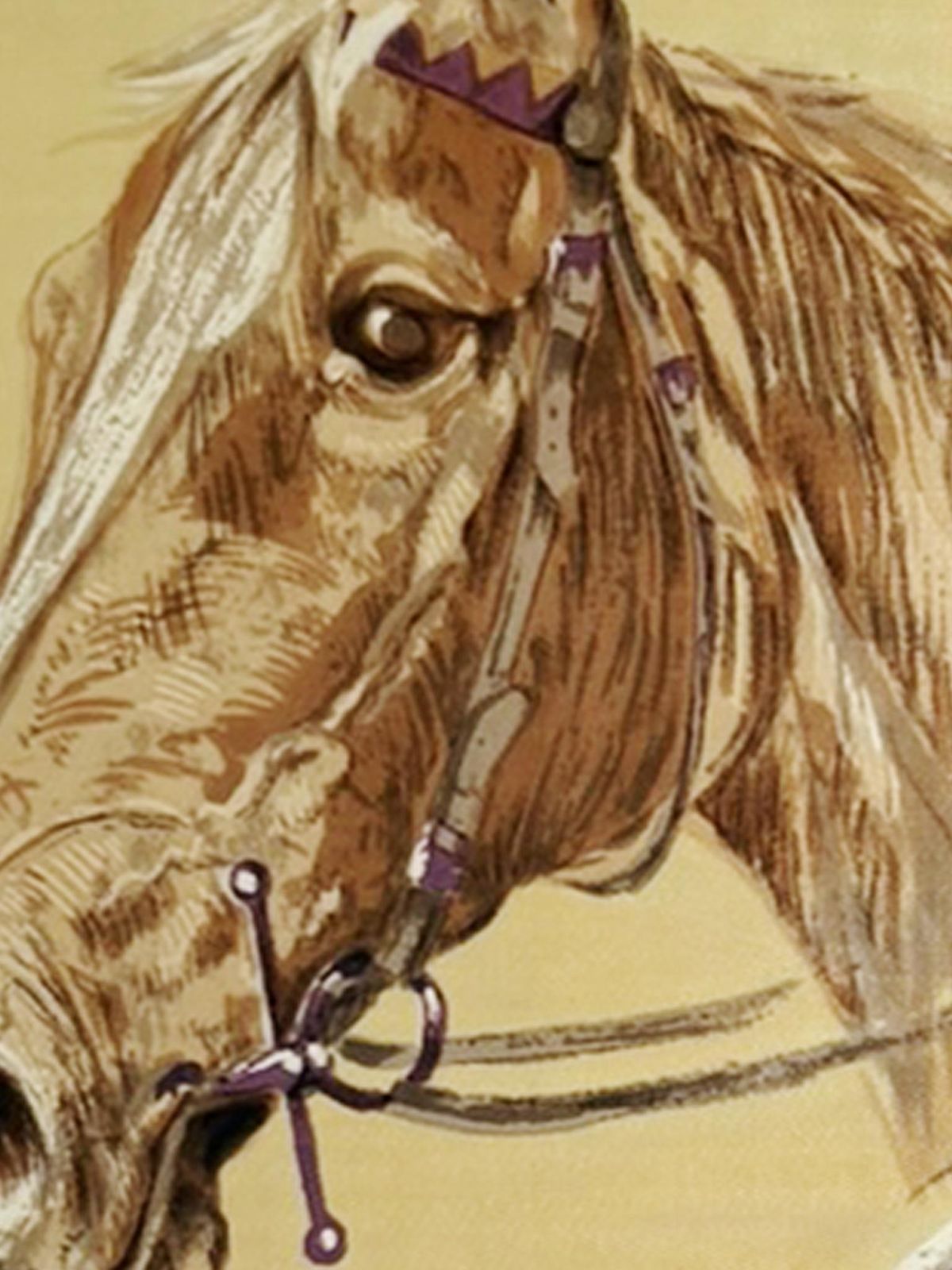 Painting Of Horses, Silk Technique, France, 1970 photo vinterior