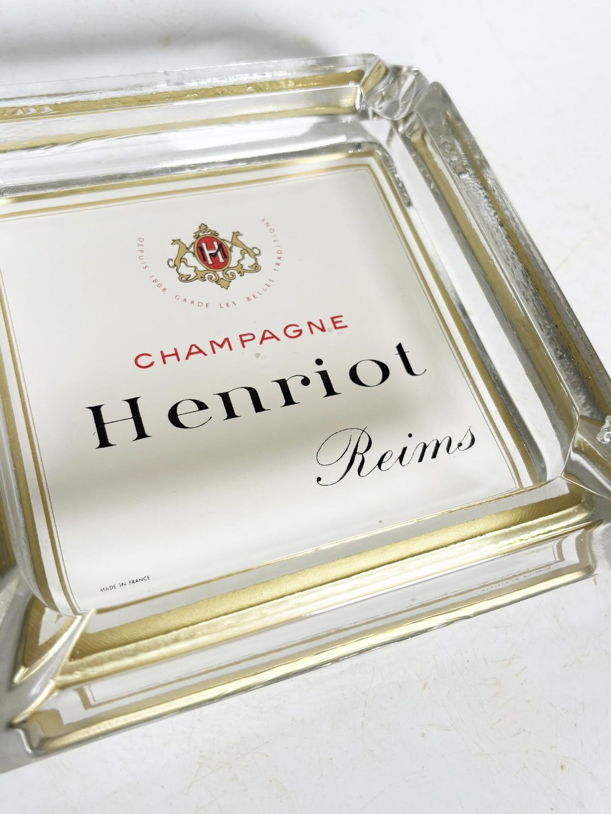 Henriot Champagne Ashtray, Thick Glass, Square Design, France, 1960s photo 372.0