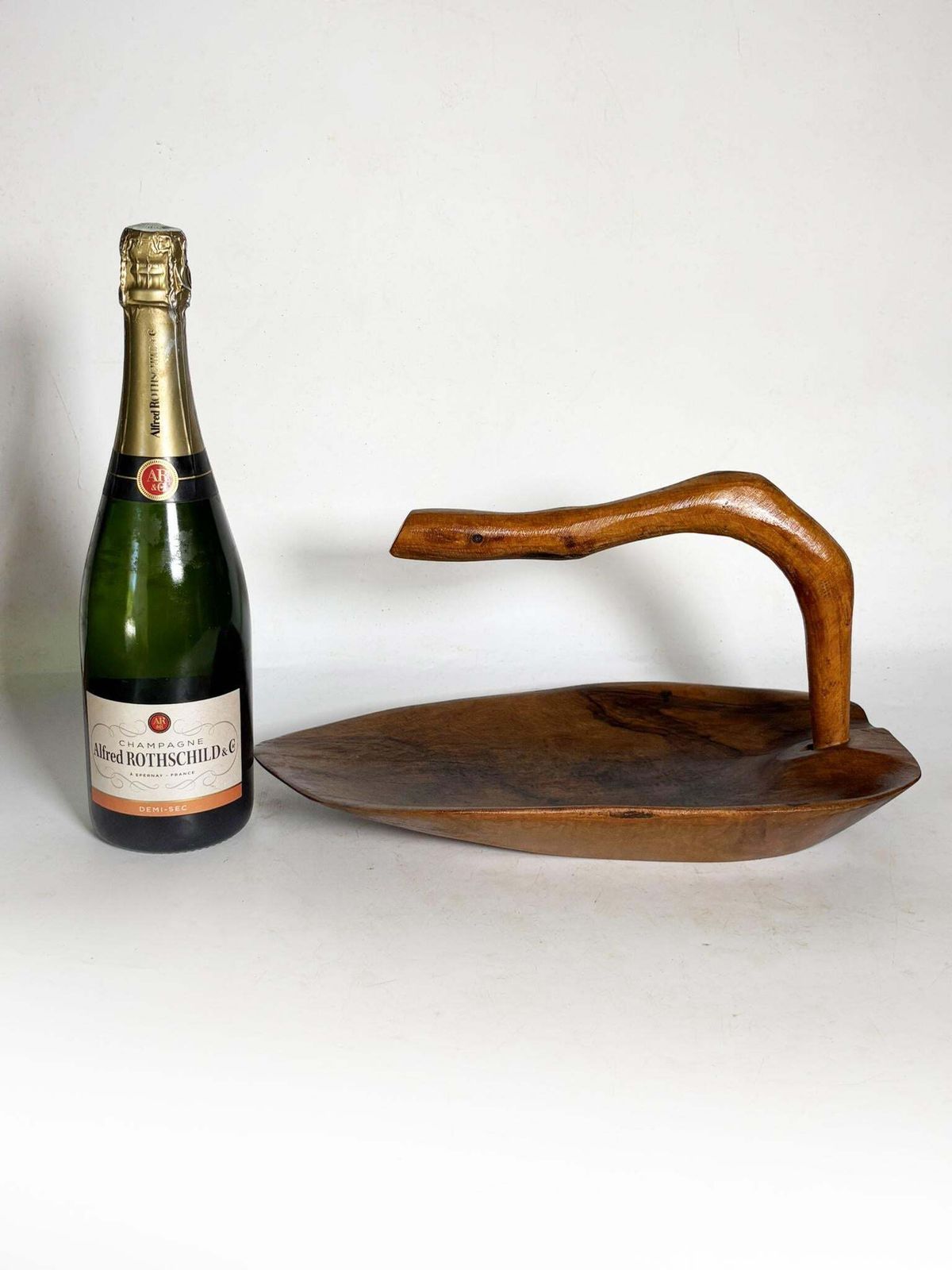 Olive Wood Fruit Basket, Handcrafted In France, Rustic Design, 1950s photo for sale
