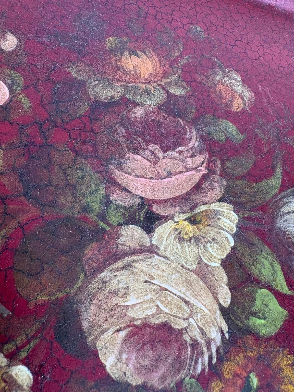 photo furniture Red Iron Tray With Floral Motif, France, 1940