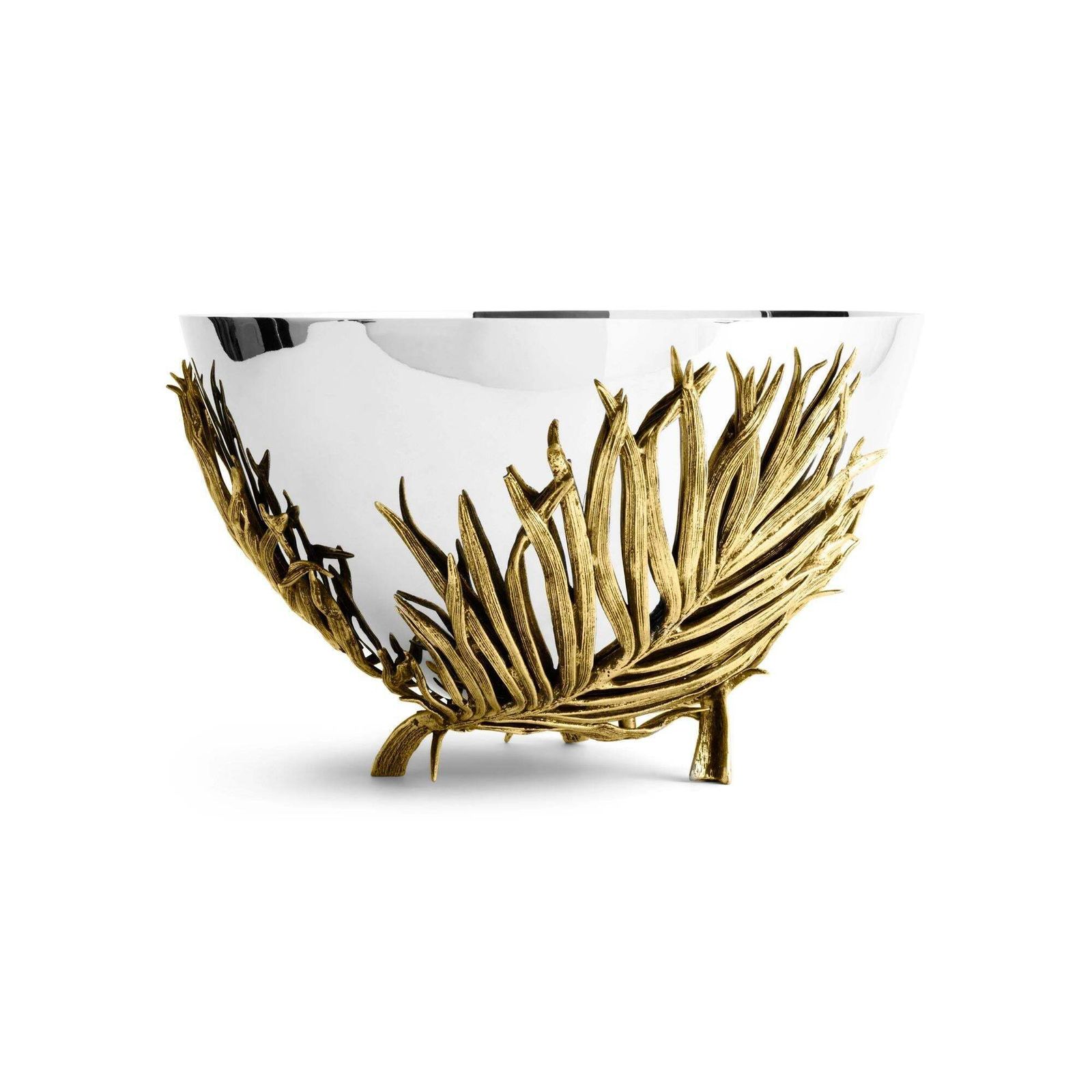 Pair Of Contemporary Silver And Gold Metal Palm Centerpiece Bowl photo furniture