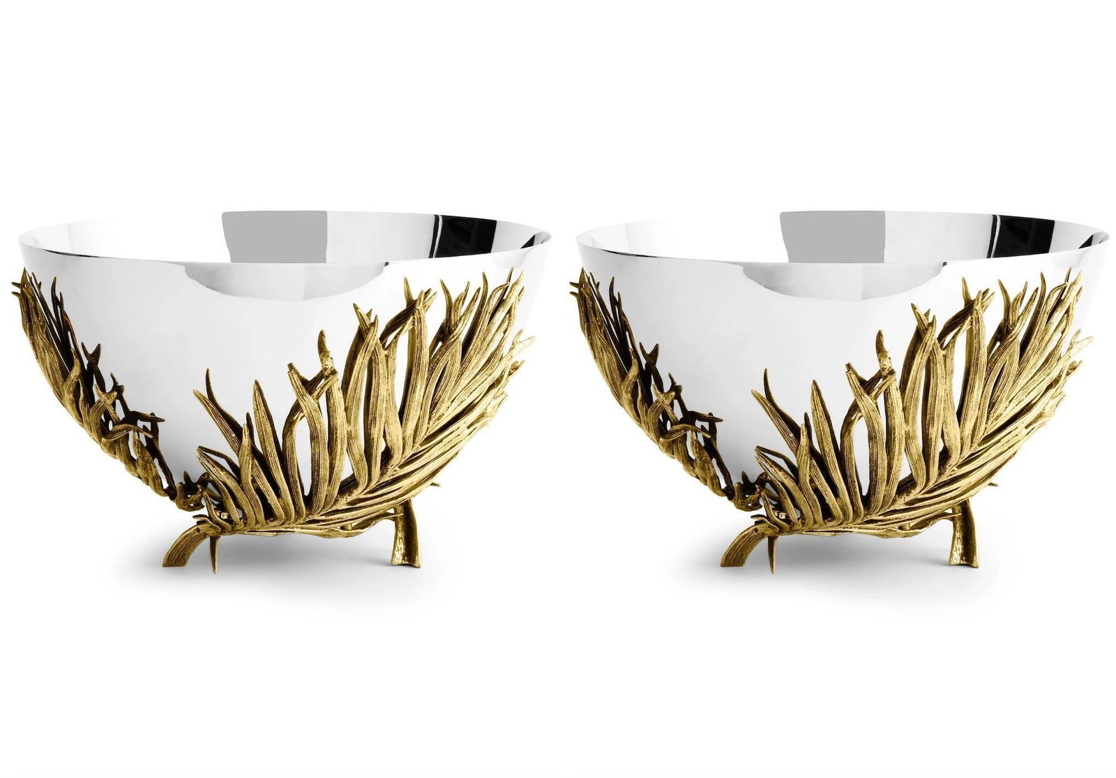 Pair Of Contemporary Silver And Gold Metal Palm Centerpiece Bowl photo 1944.0