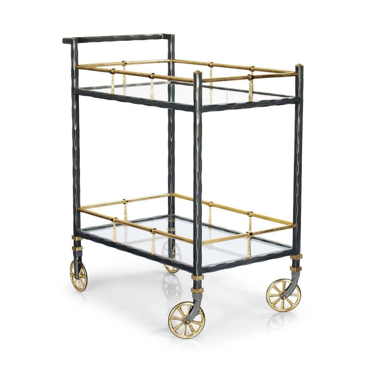 Contemporary Black Metal And Brass Bar Cart photo for sale