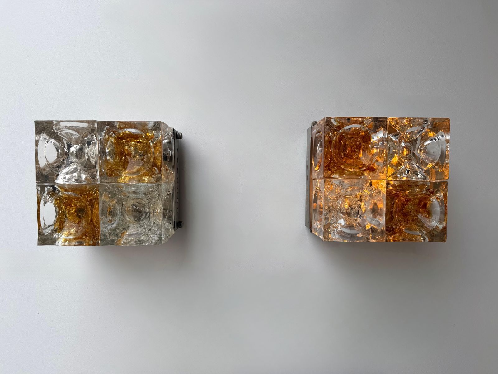 Pair Of Glass Cube Square Metal Sconces By Poliarte, Italy, 1970s photo furniture