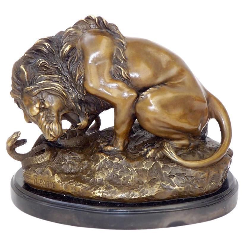 Art Deco Style Brown Patinated Bronze Lion Animal Sculpture