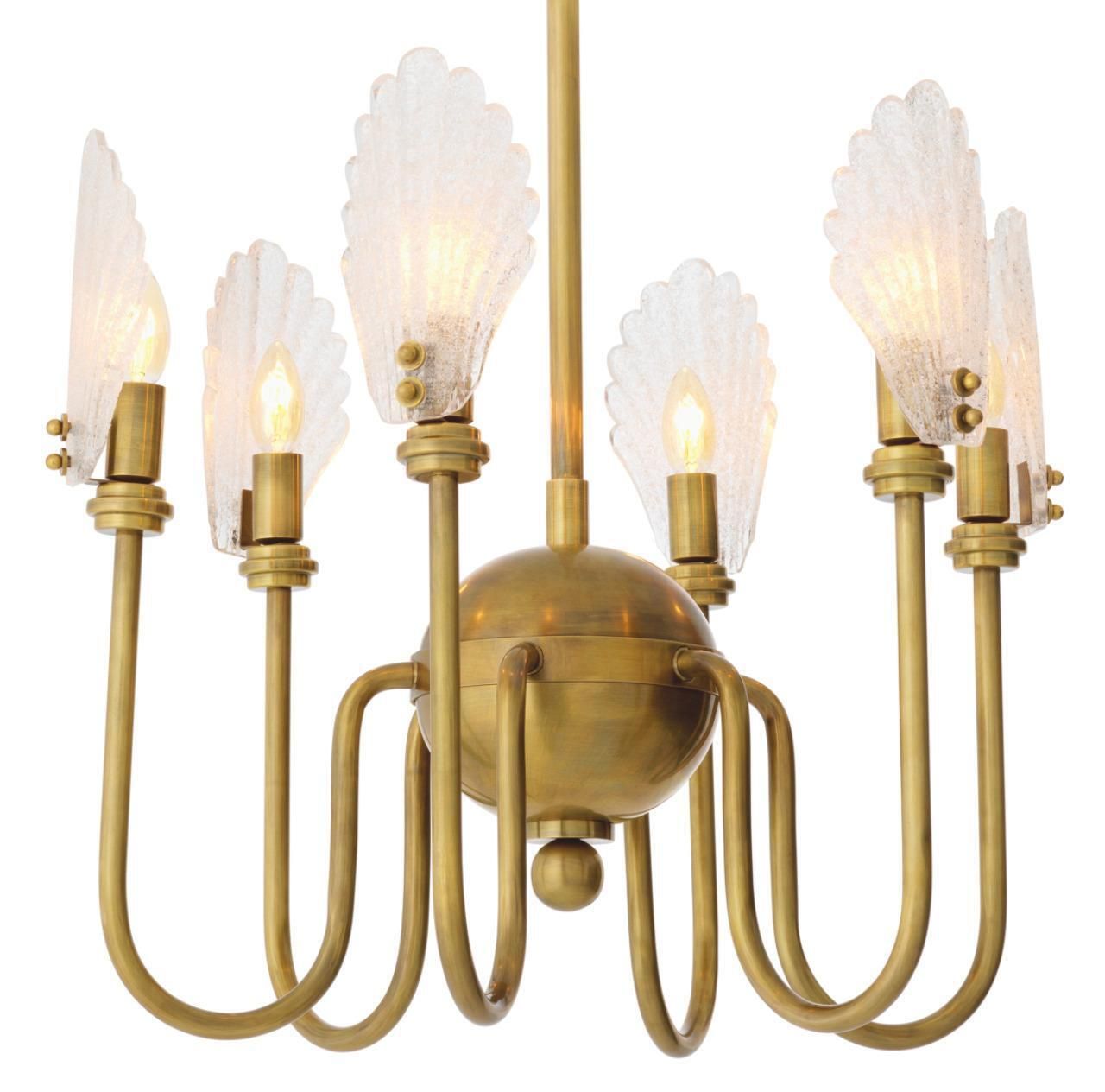 Chandelier In Brass And Handmade Textured Glass, Neoclassical Style photo furniture