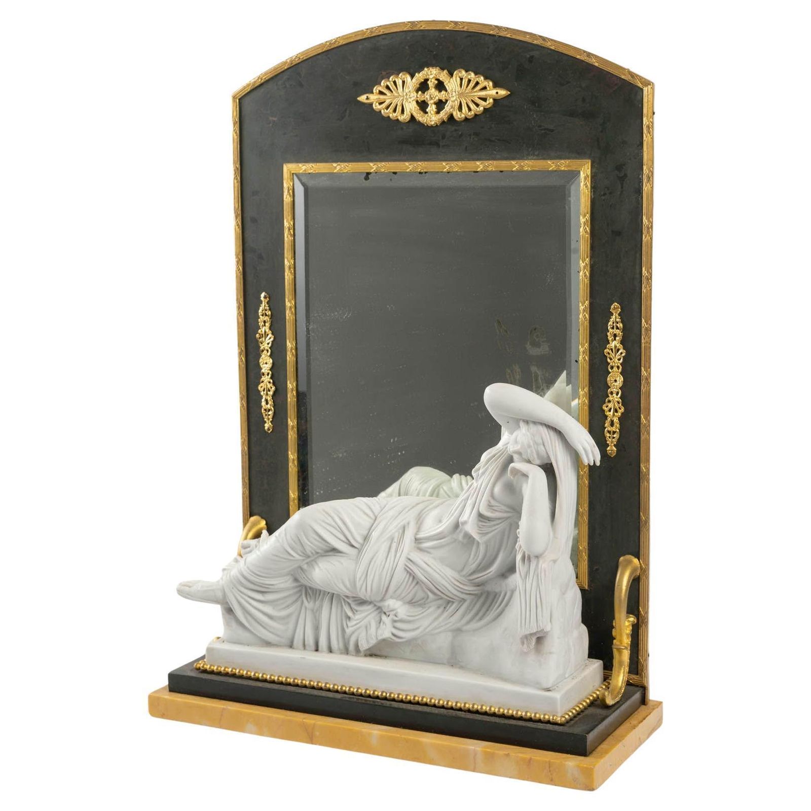 Empire Style Toilet Mirror In Cookie, Marble And Gilt Brass, 19th Century.