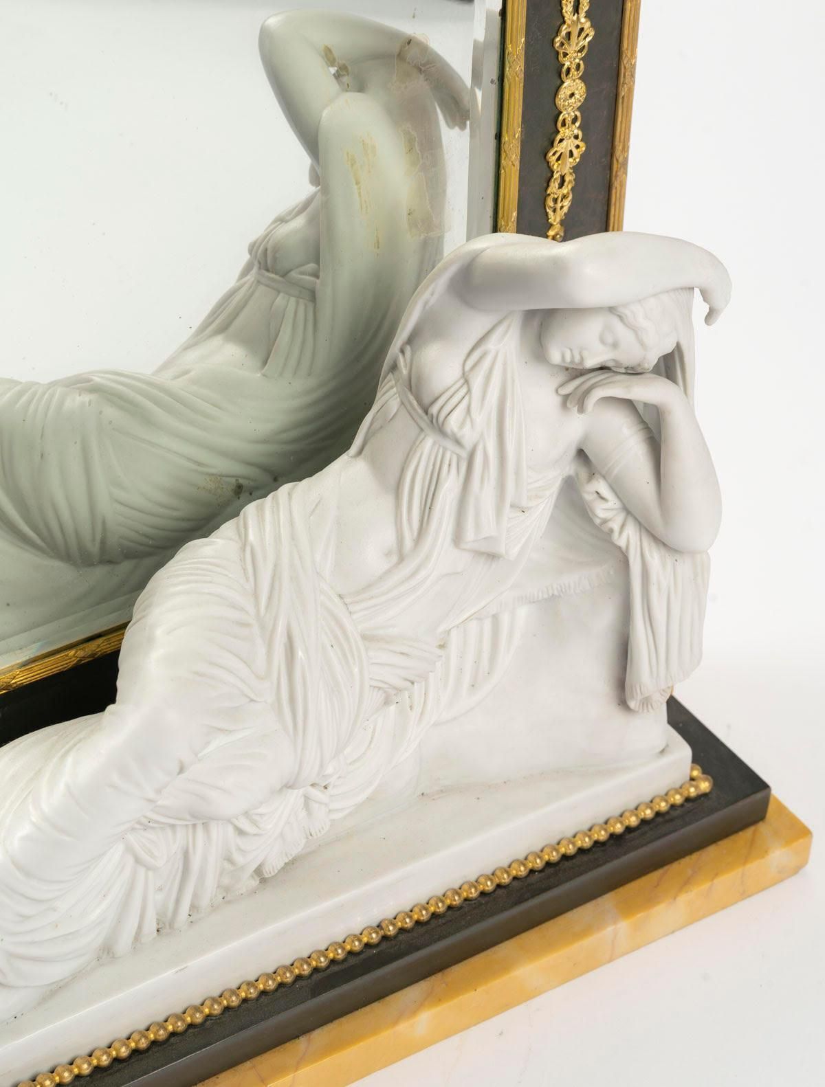 Empire Style Toilet Mirror In Cookie, Marble And Gilt Brass, 19th Century. photo for sale