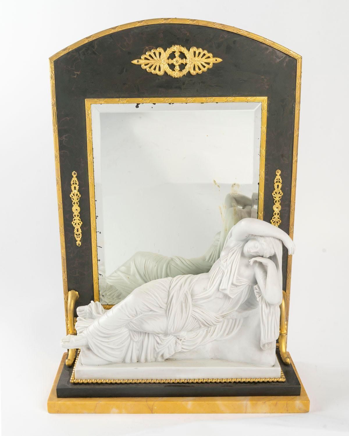 Empire Style Toilet Mirror In Cookie, Marble And Gilt Brass, 19th Century. photo Home Decor