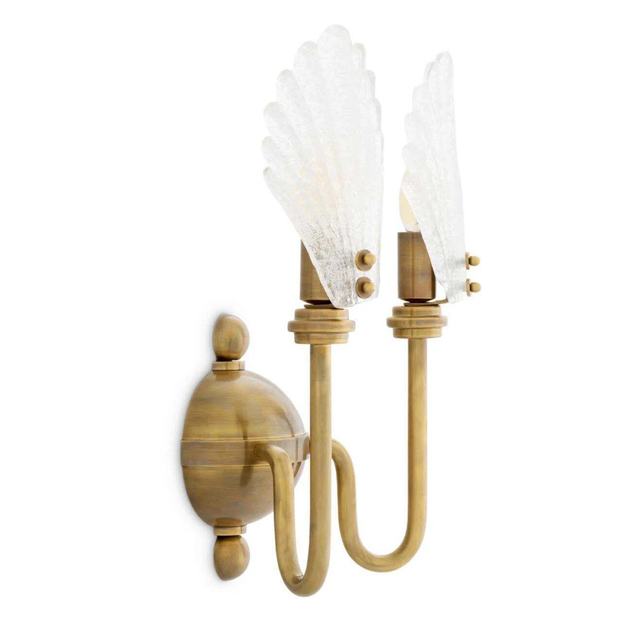 Pair Of Wall Lamps In Brass And Textured Glass, Neoclassical Style photo for sale