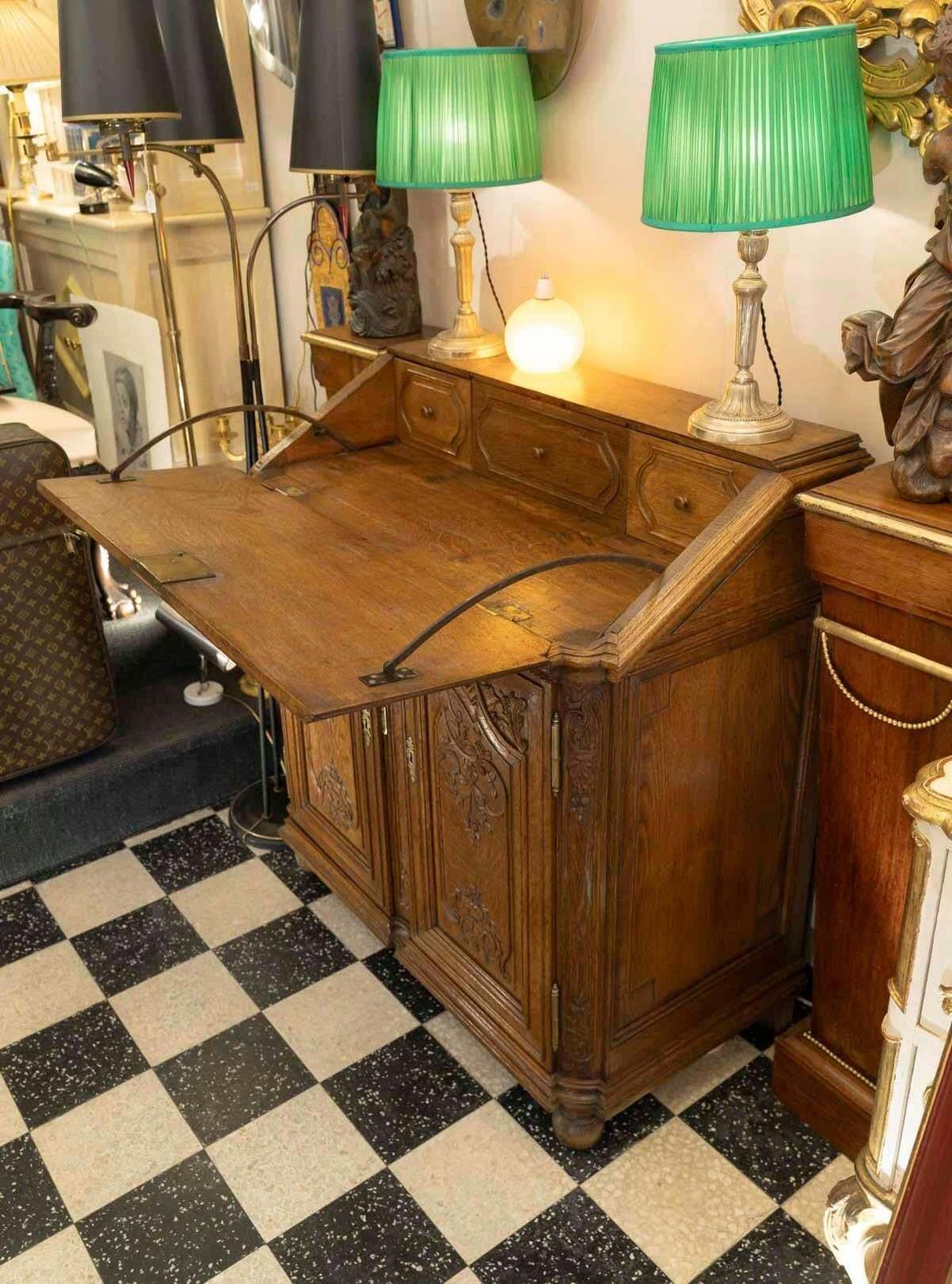 19th Century Sideboard Forming A Sloping Desk, Carved Oak, Napoleon III Period. photo 2786.0