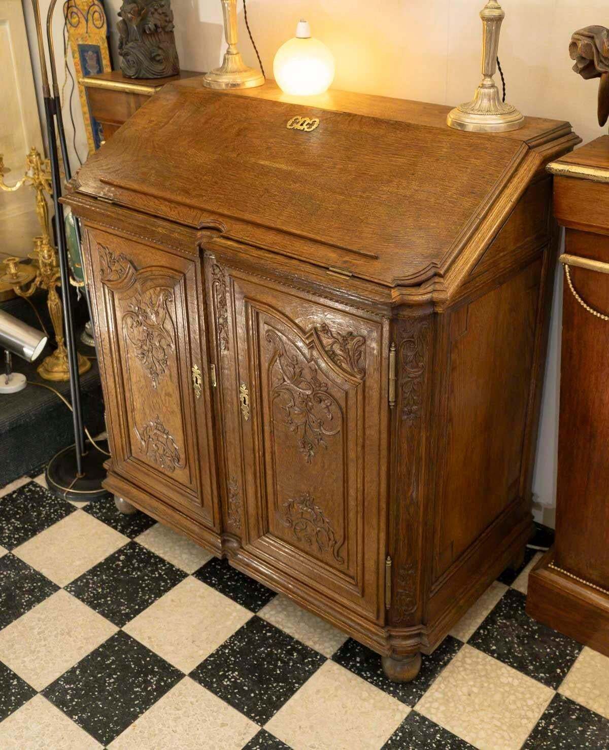 photo furniture 19th Century Sideboard Forming A Sloping Desk, Carved Oak, Napoleon III Period.