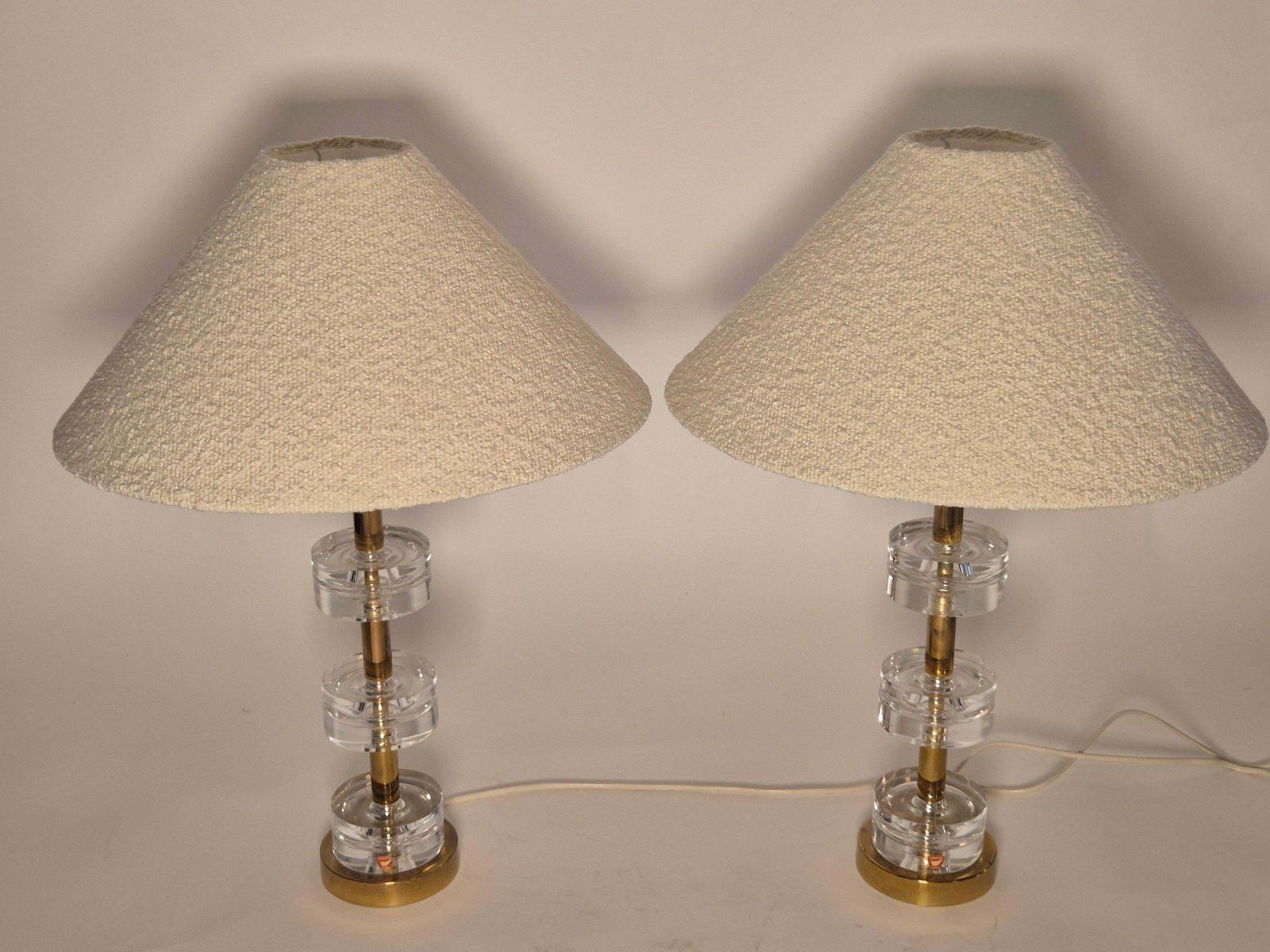 Timeless Pair Of Scandinavian Modern Table Lamps With Orrefors Glass And Brass photo buy