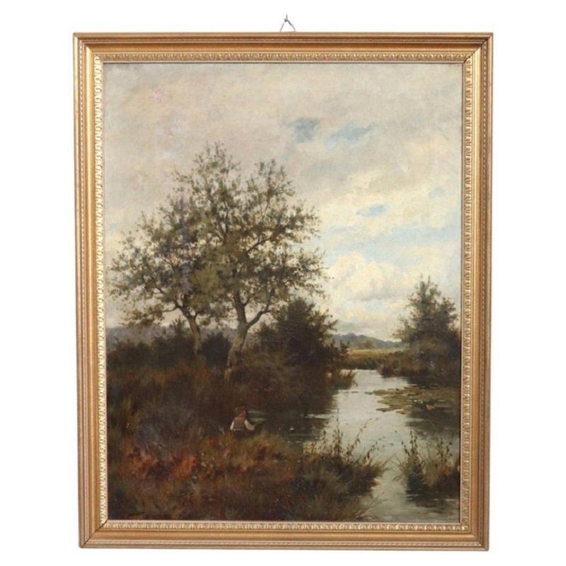J. Paulman, River Landscape, Oil Painting On Canvas, Late 19th Century, Framed