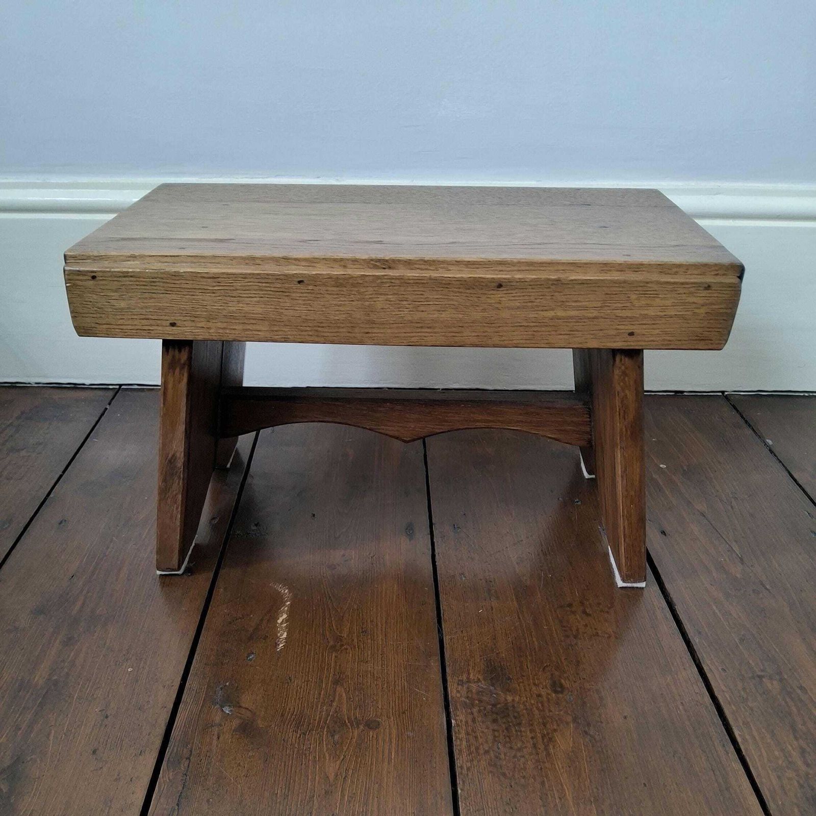 Vintage Square Wooden Low Oak Bench Rustic Farmhouse Original photo vinterior