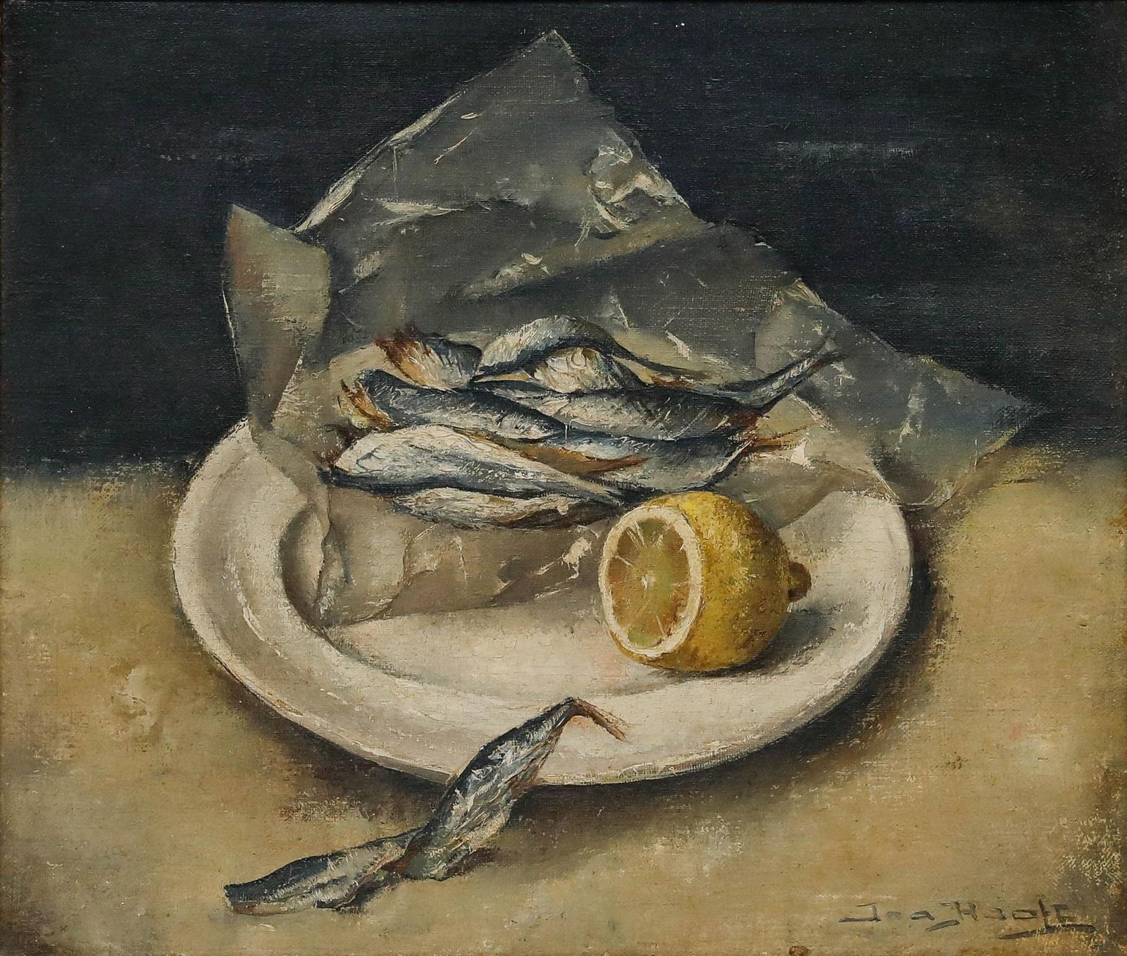 Ina Hooft (1894 1994)   Framed Mid 20th Century Oil, Sprat & Lemon photo furniture