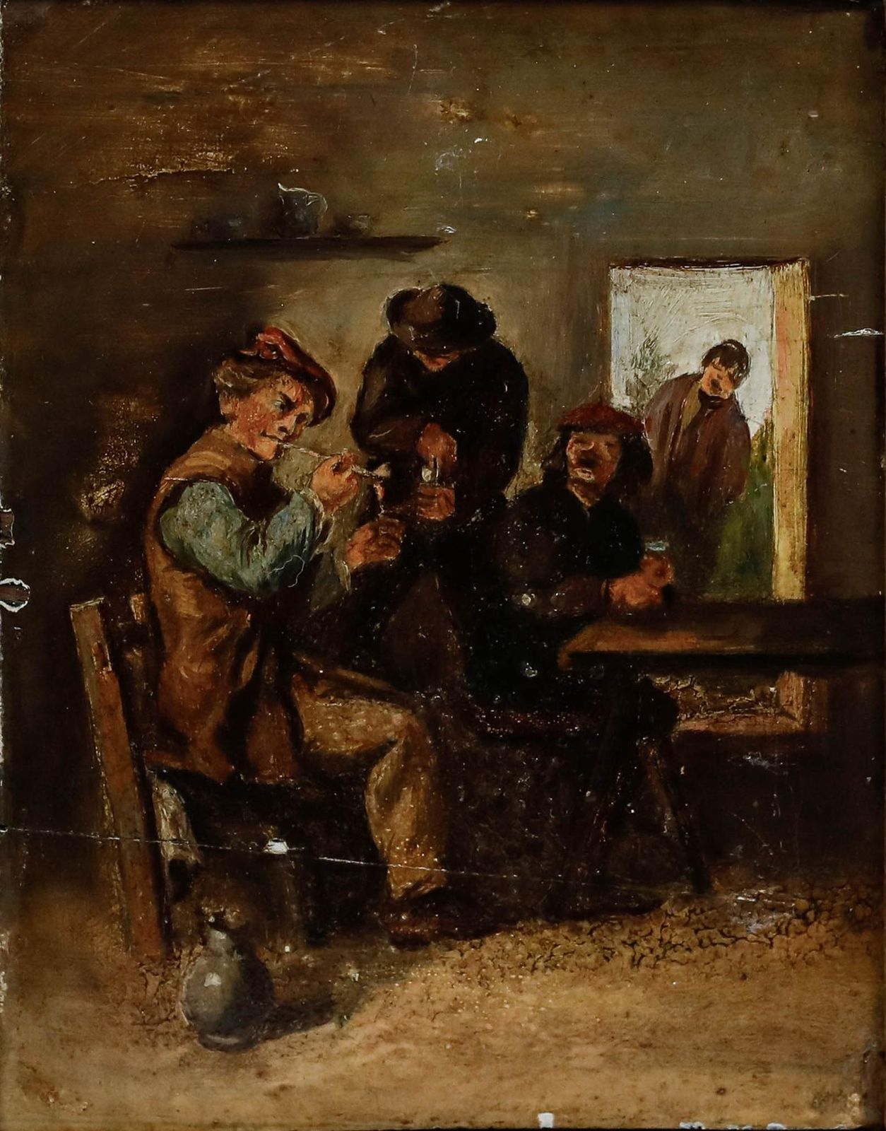 After Adriaen Brouwer   19th Century Oil, Smoking Scene (The Sense Of Taste) photo furniture