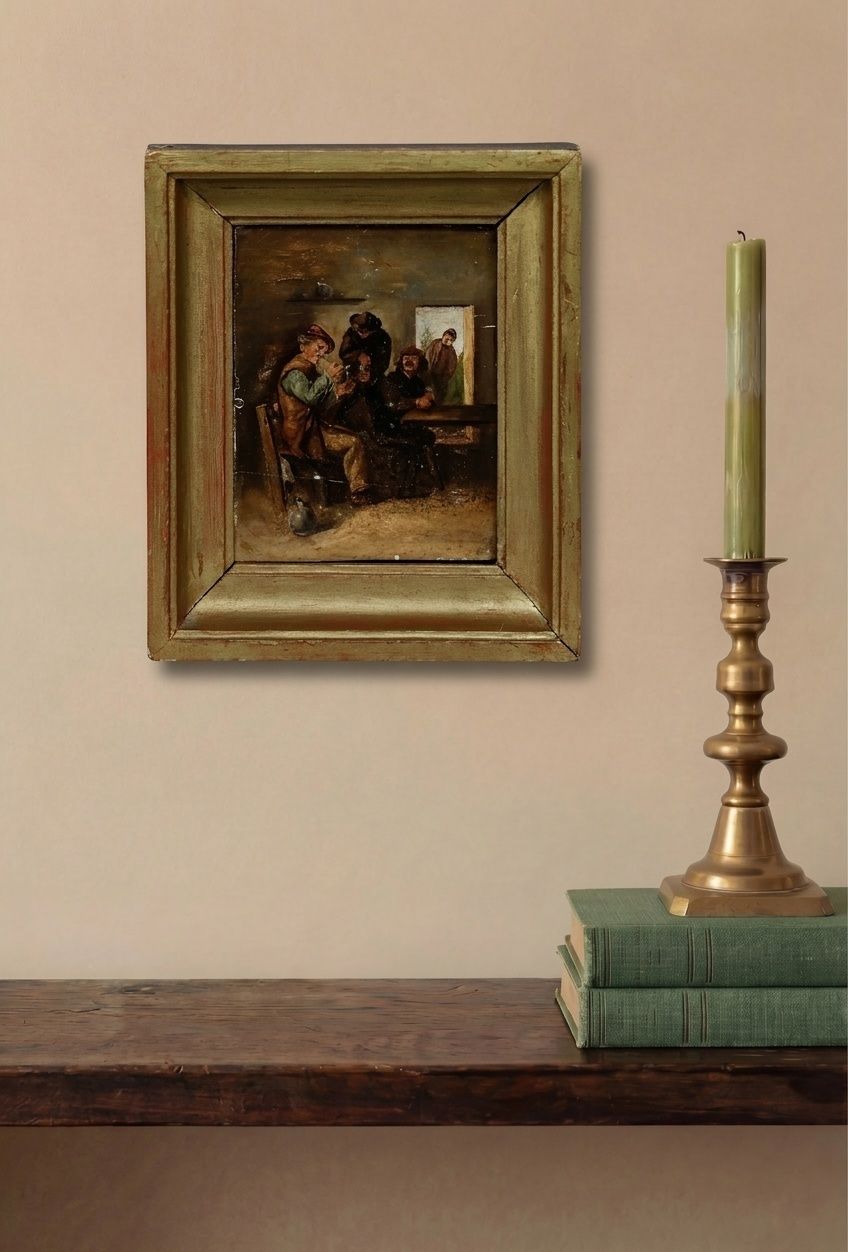 After Adriaen Brouwer   19th Century Oil, Smoking Scene (The Sense Of Taste) photo for sale