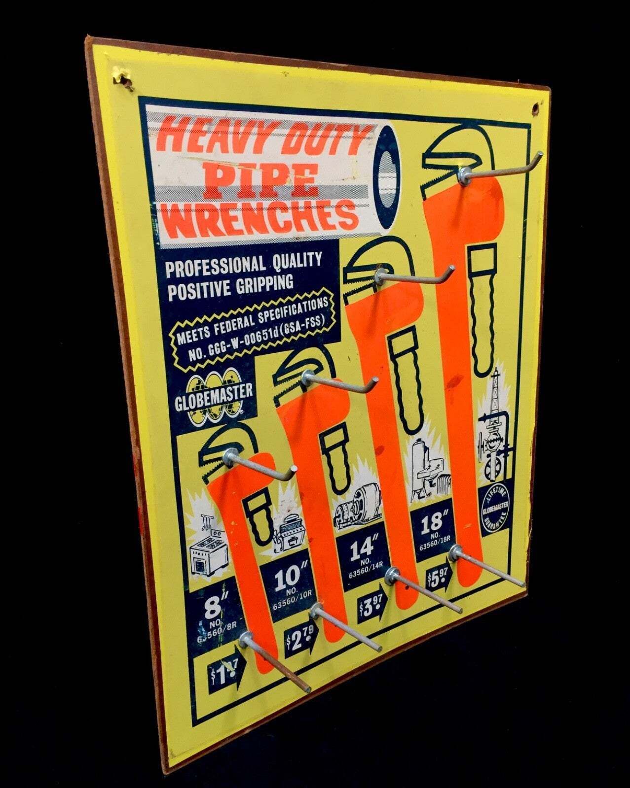 Antique Advertising Globemaster Heavy Duty Pipe Wrench Tool Shop Display Sign