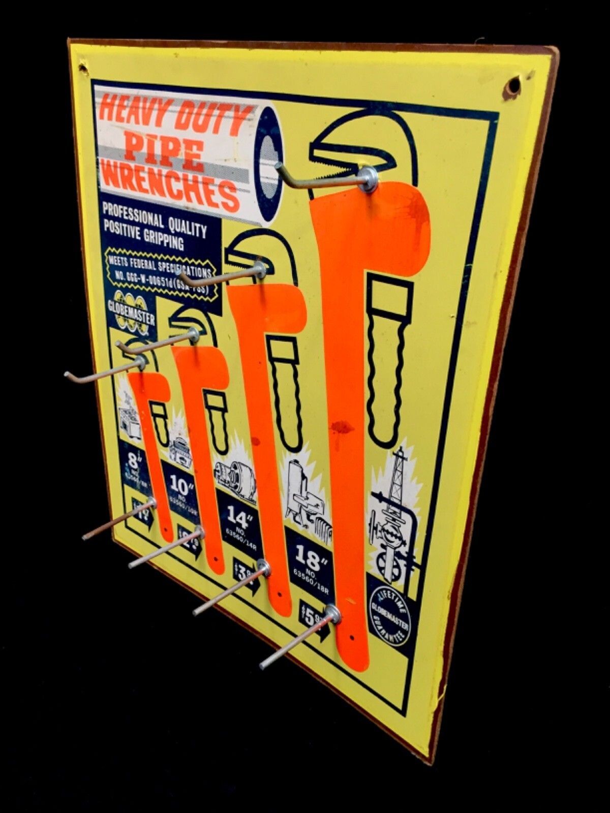 Antique Advertising Globemaster Heavy Duty Pipe Wrench Tool Shop Display Sign photo furniture