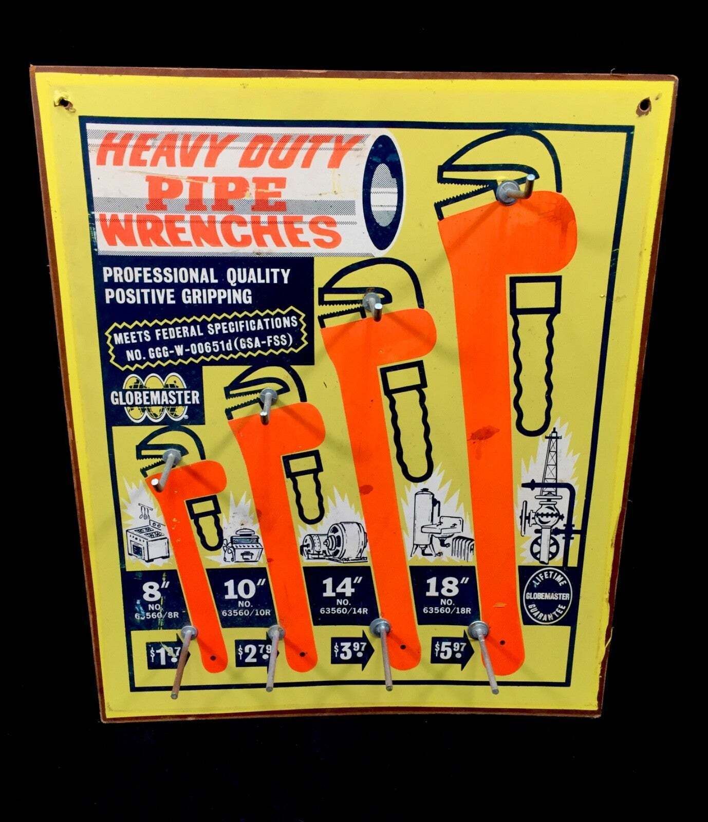 Antique Advertising Globemaster Heavy Duty Pipe Wrench Tool Shop Display Sign photo 149.0