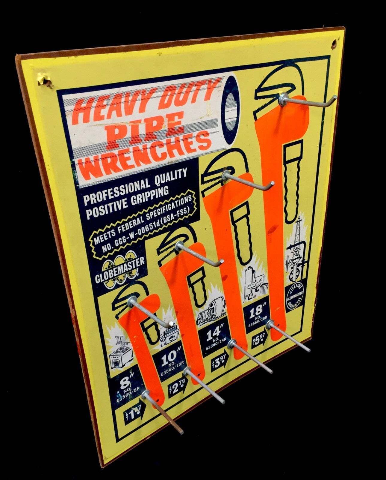Antique Advertising Globemaster Heavy Duty Pipe Wrench Tool Shop Display Sign photo buy