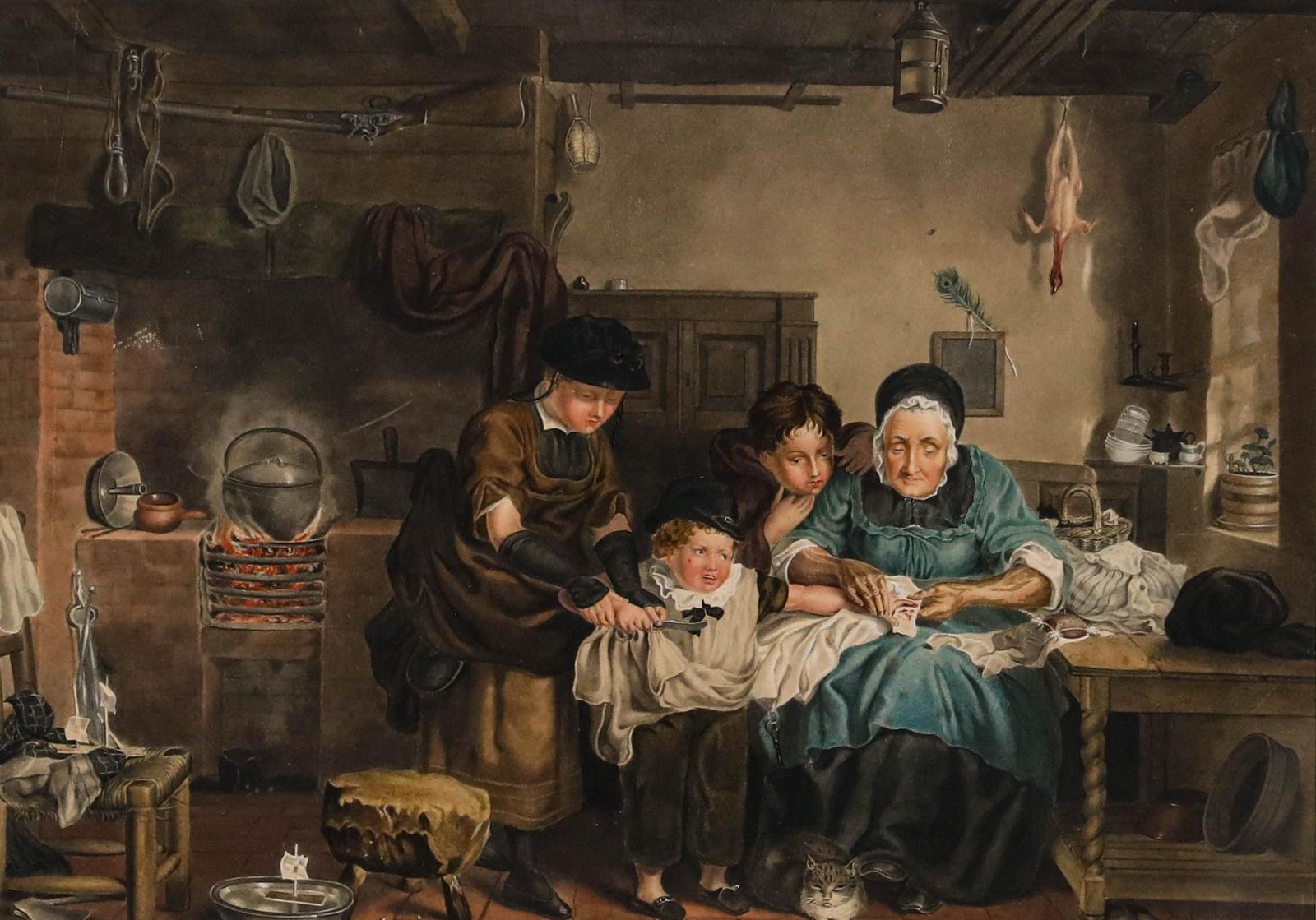 John Goodhand Parker After William Kidd   1821 Watercolour, The Cut Finger photo furniture