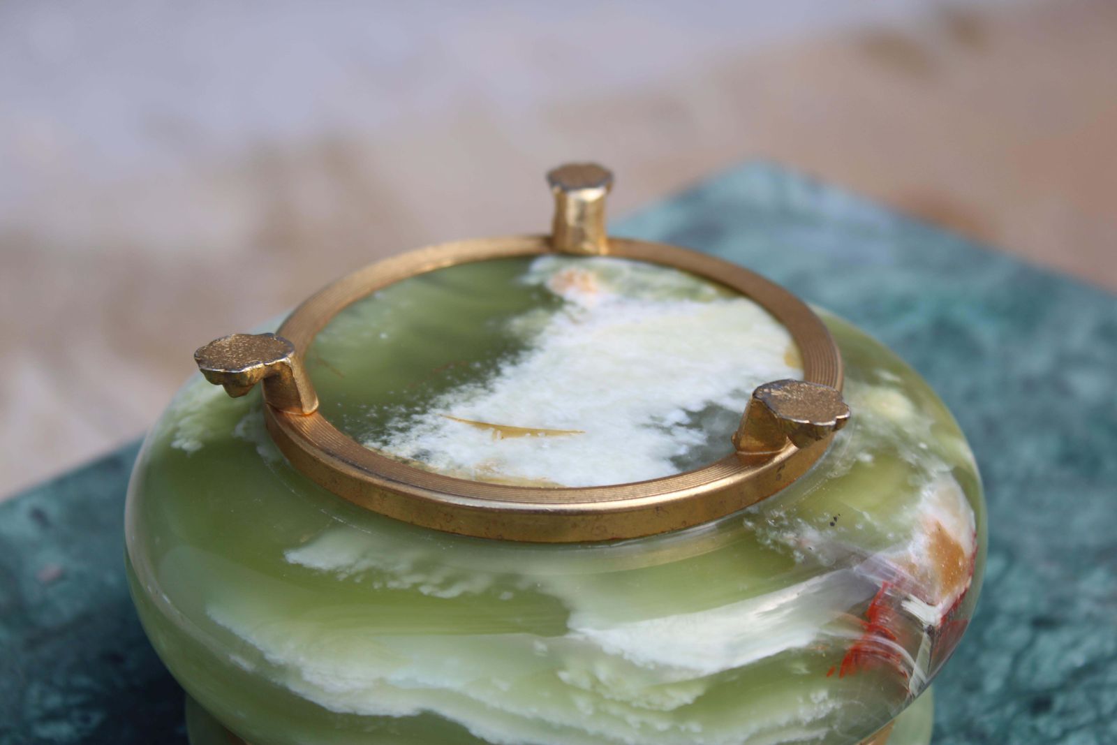 Green Onyx Marble And Brass Jewelry Box 1950s Italy photo 724.0