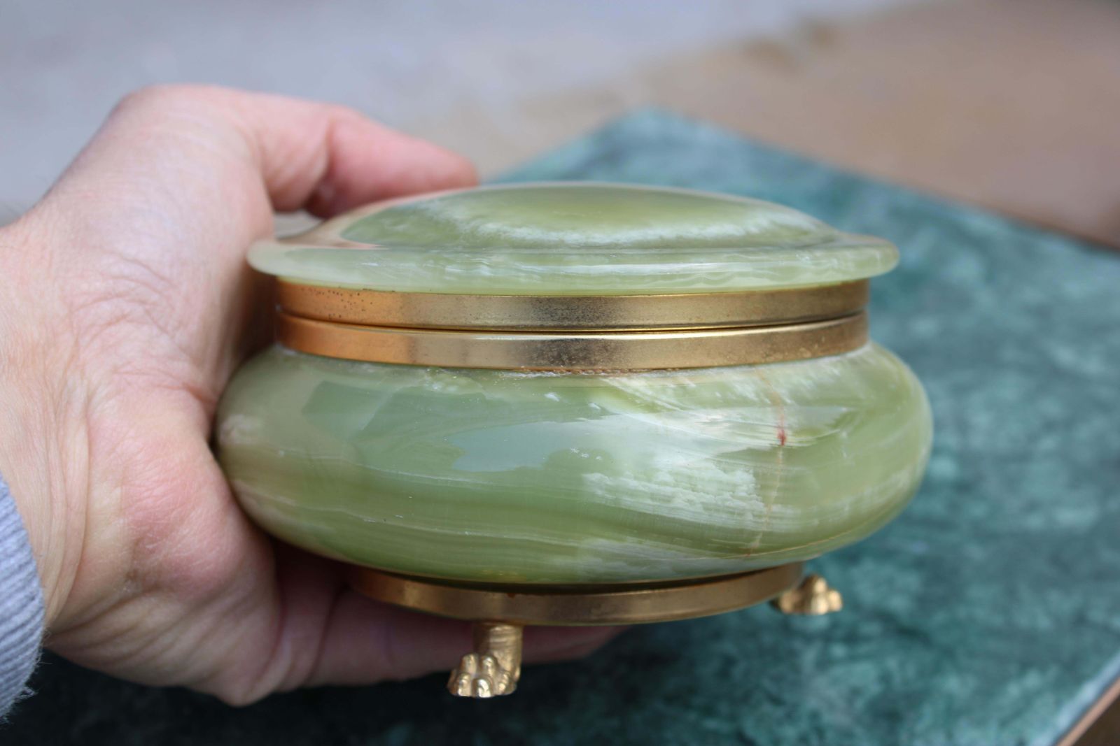 Green Onyx Marble And Brass Jewelry Box 1950s Italy photo buy