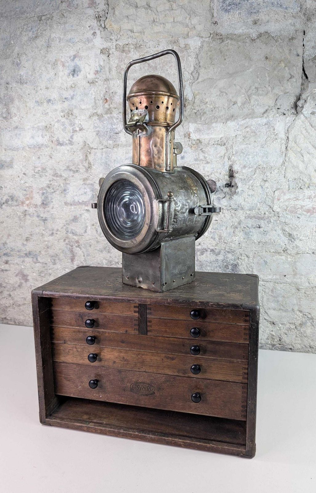 Rare 1930s Sncf Railway Signal Lamp – Early French Train Lantern – Copper & Steel Industrial Light – Original Working Antique photo Lighting