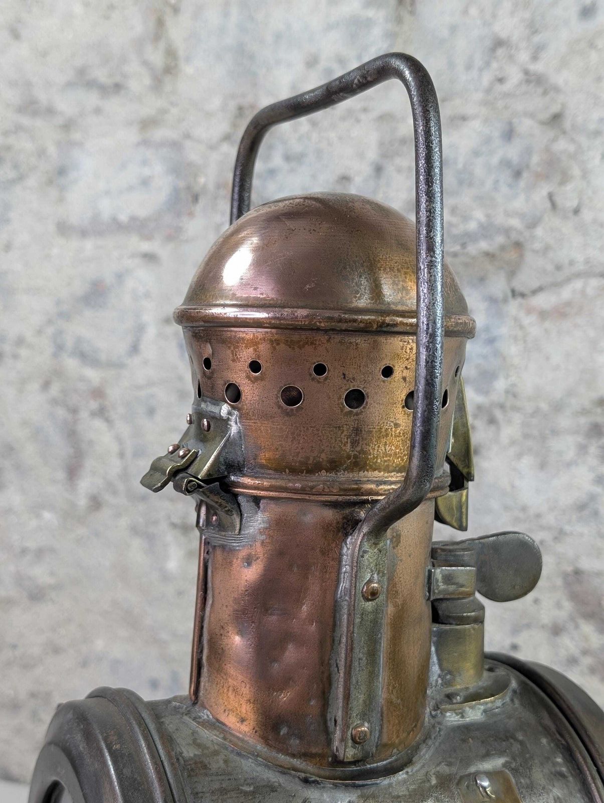 Rare 1930s Sncf Railway Signal Lamp – Early French Train Lantern – Copper & Steel Industrial Light – Original Working Antique photo vinterior