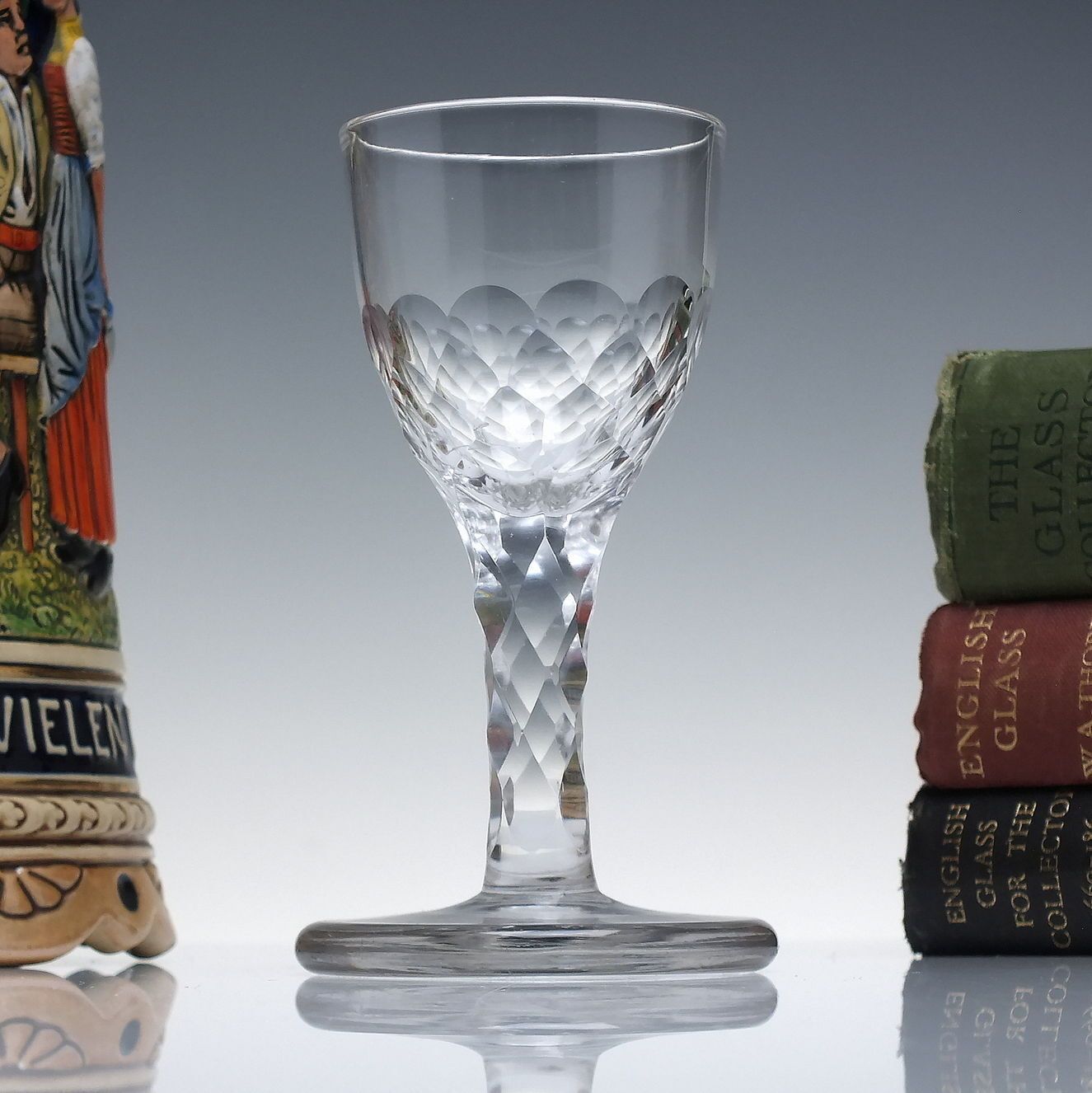 Georgian 18th Century Facet Cut Short Wine Glass With Thick Firing Foot C1790