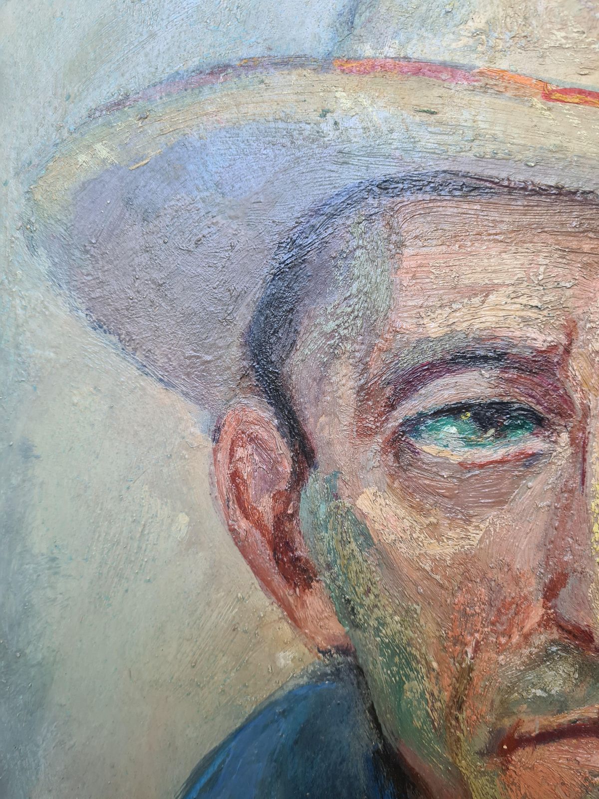 Jean Perret Man In A Hat, Signed Oil Portrait, Mid Century photo buy