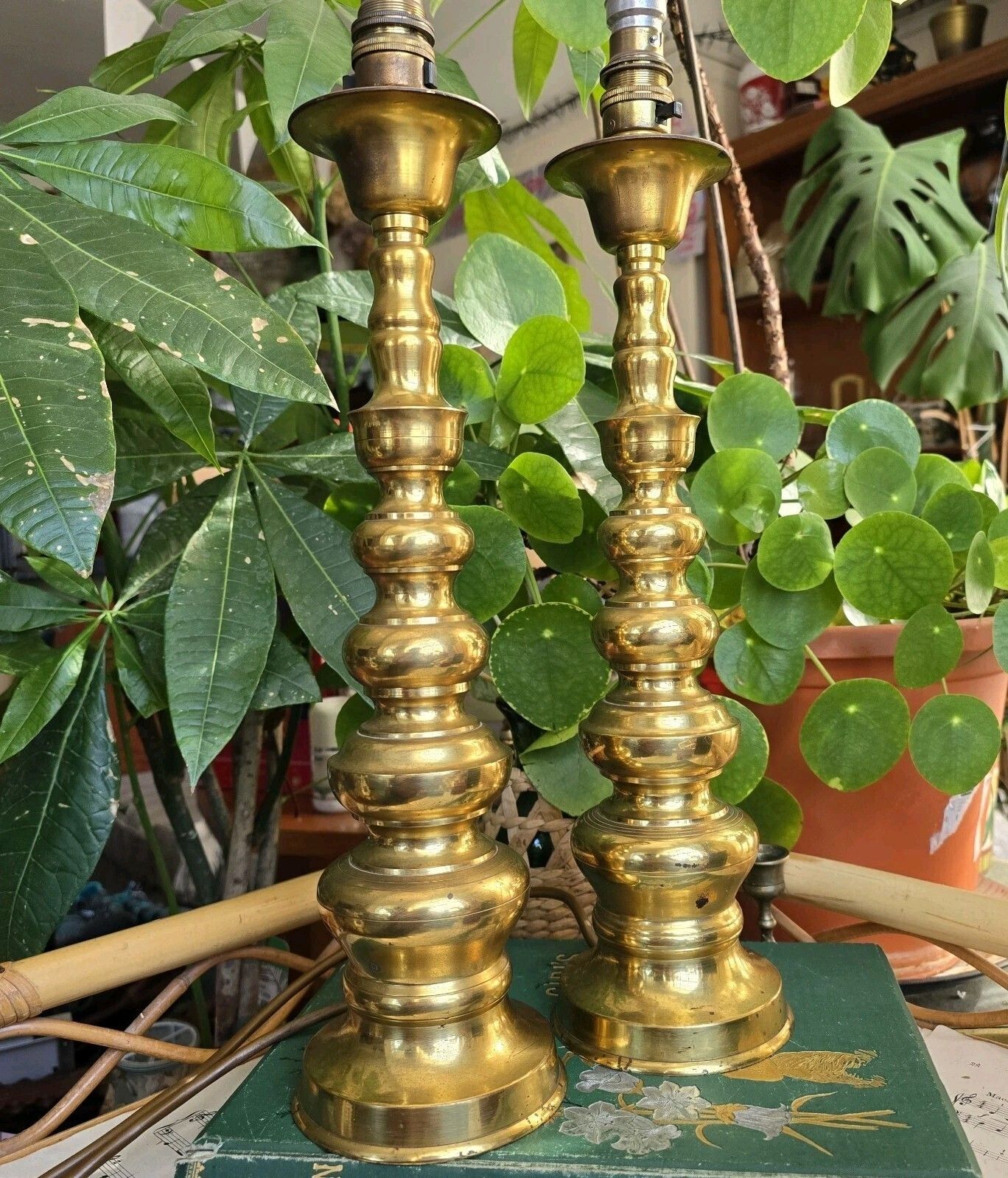 Vintage Brass Bobbin Church Table Lamps X 2 Made In Japan Rare Country House