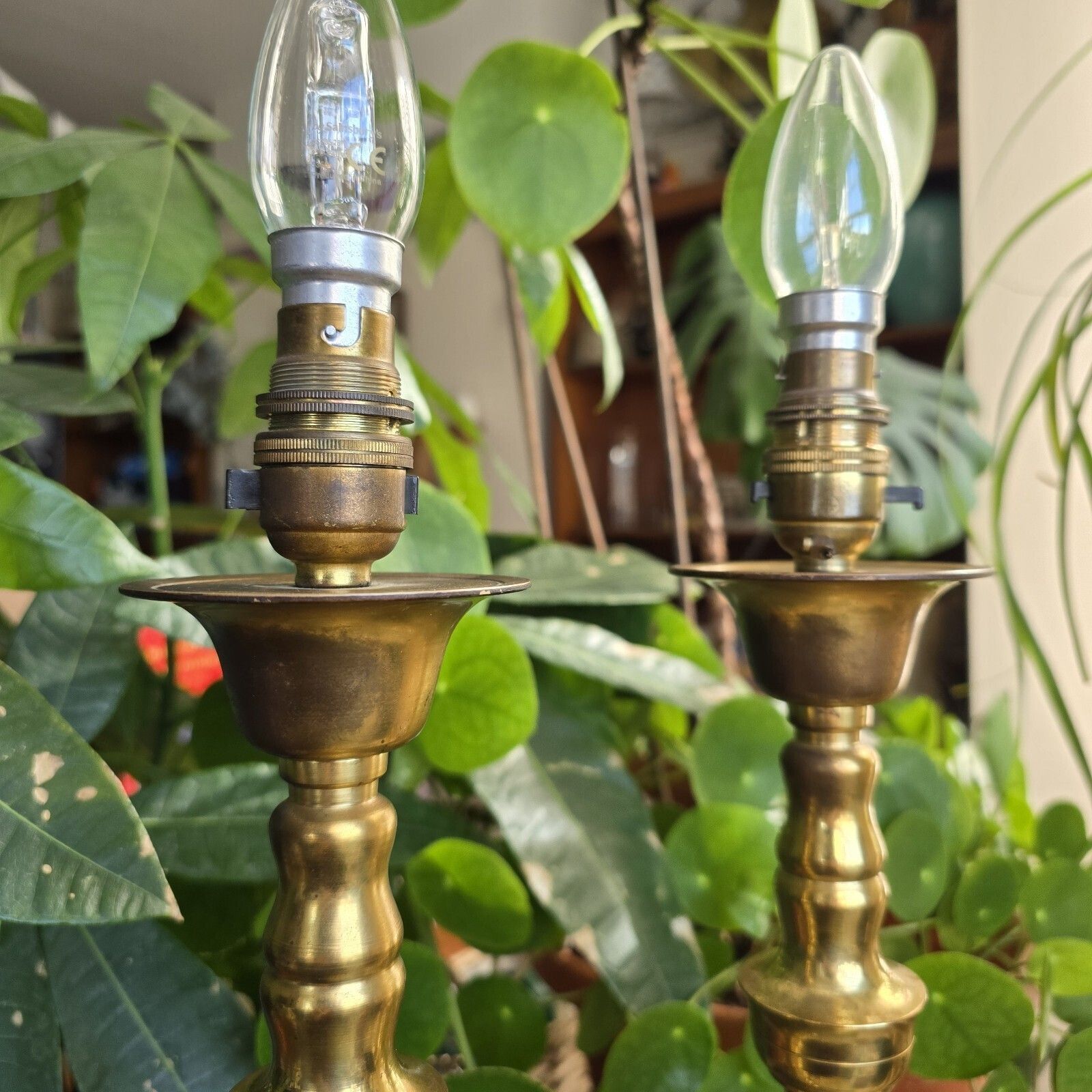 Lighting Vintage Brass Bobbin Church Table Lamps X 2 Made In Japan Rare Country House photo