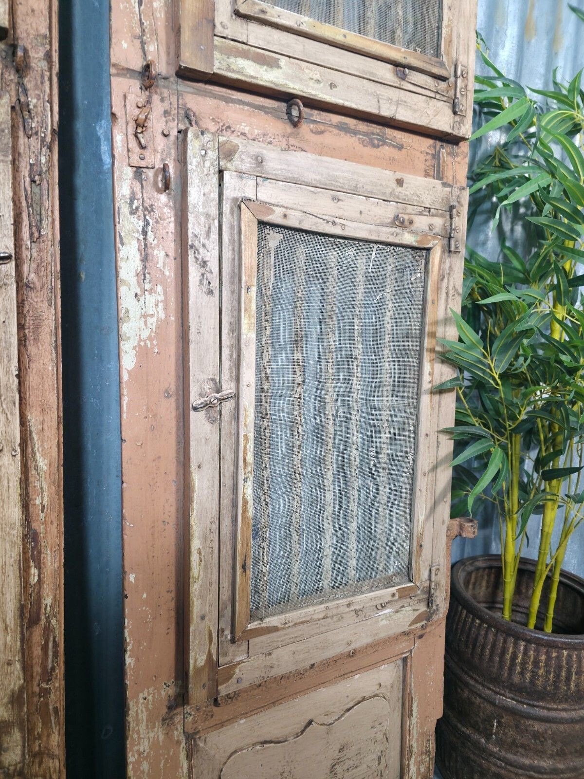 photo for sale Pair Vintage Rustic Indian Wooden Iron Doors Garden Gates Room Divider Screen